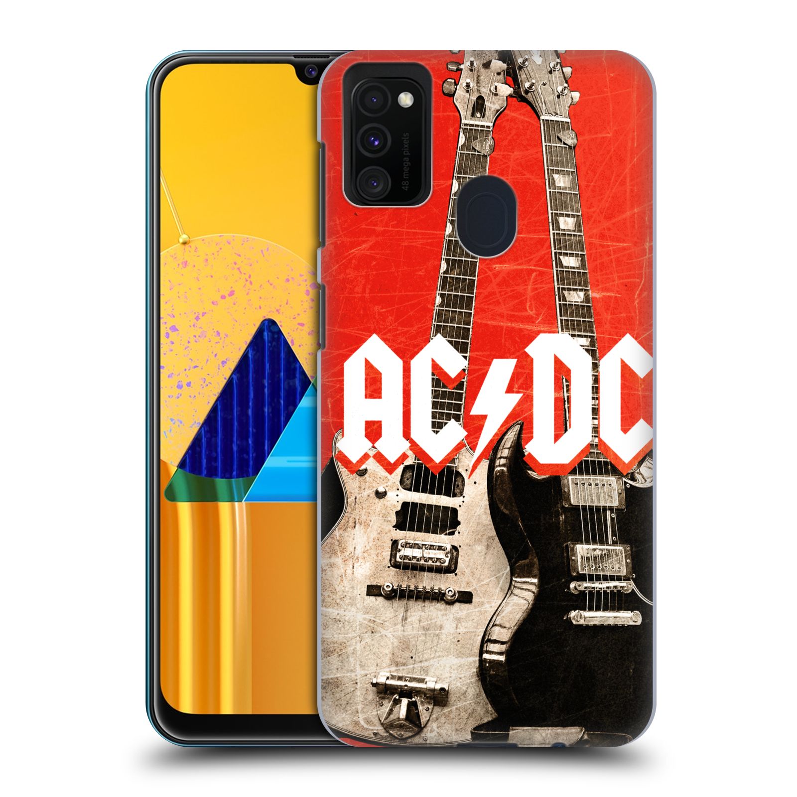 Zadní kryt na mobil Samsung Galaxy M21 rocková skupina ACDC kytara červená