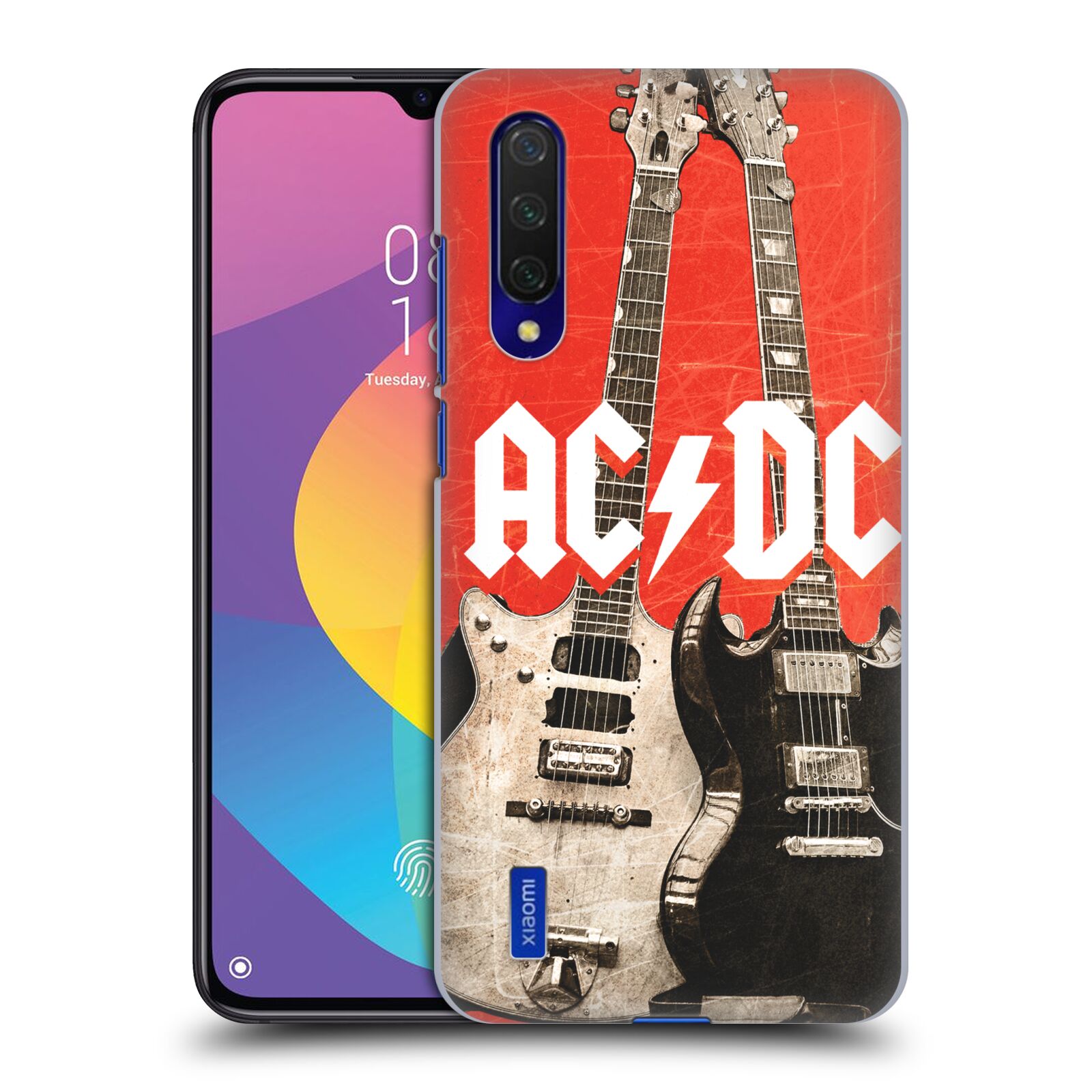 Zadní kryt na mobil Xiaomi MI 9 LITE rocková skupina ACDC kytara červená