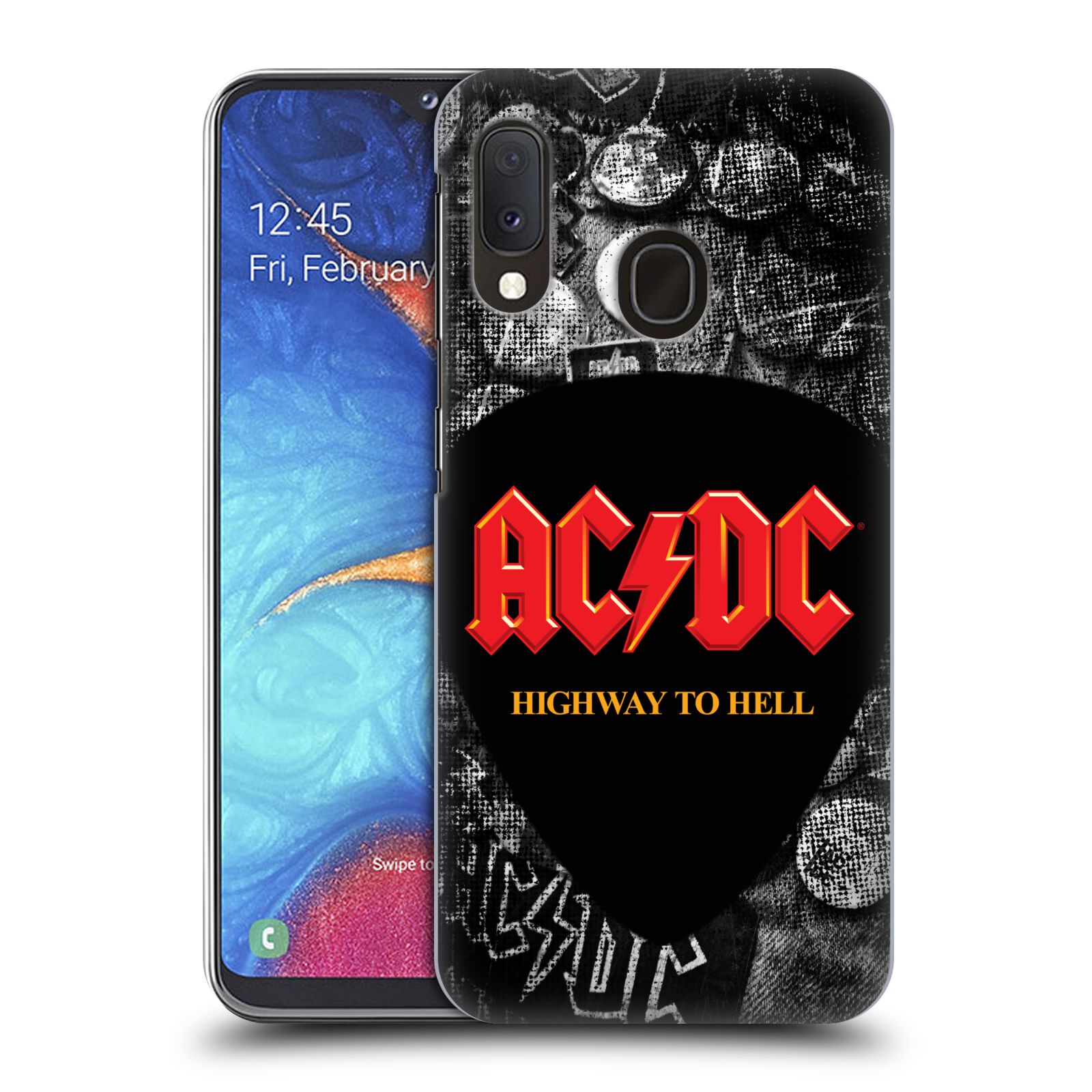 Pouzdro na mobil Samsung Galaxy A20e - HEAD CASE - rocková skupina ACDC logo Highway to Hell trsátko
