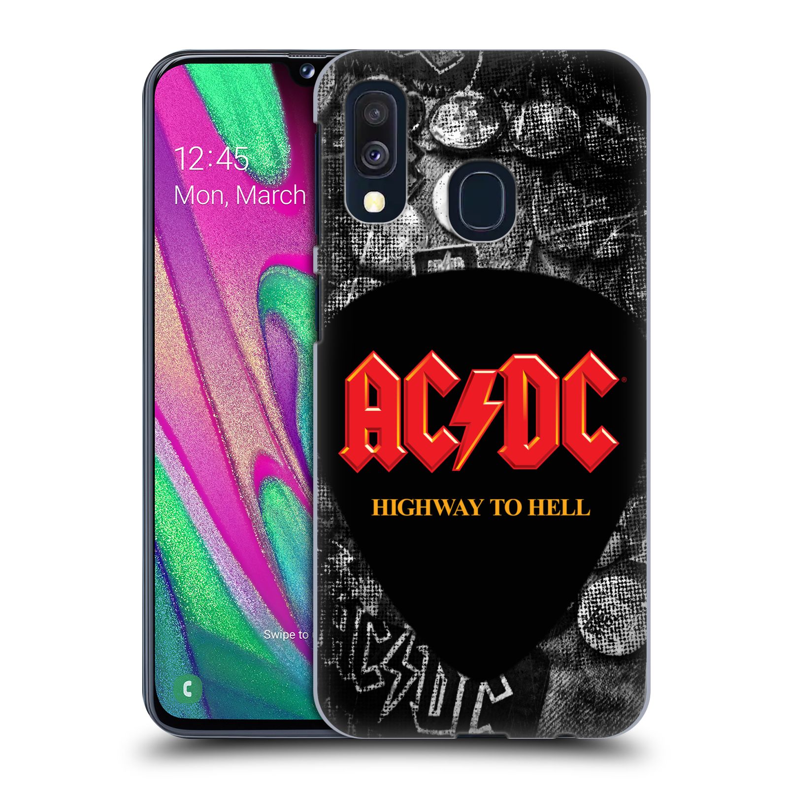 Pouzdro na mobil Samsung Galaxy A40 - HEAD CASE - rocková skupina ACDC logo Highway to Hell trsátko