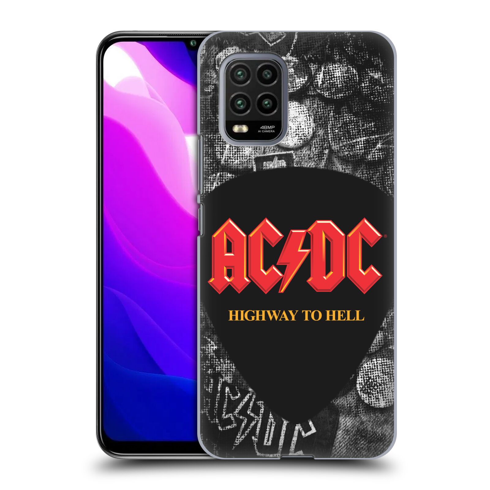 Zadní kryt, obal na mobil Xiaomi Mi 10 LITE rocková skupina ACDC logo Highway to Hell trsátko