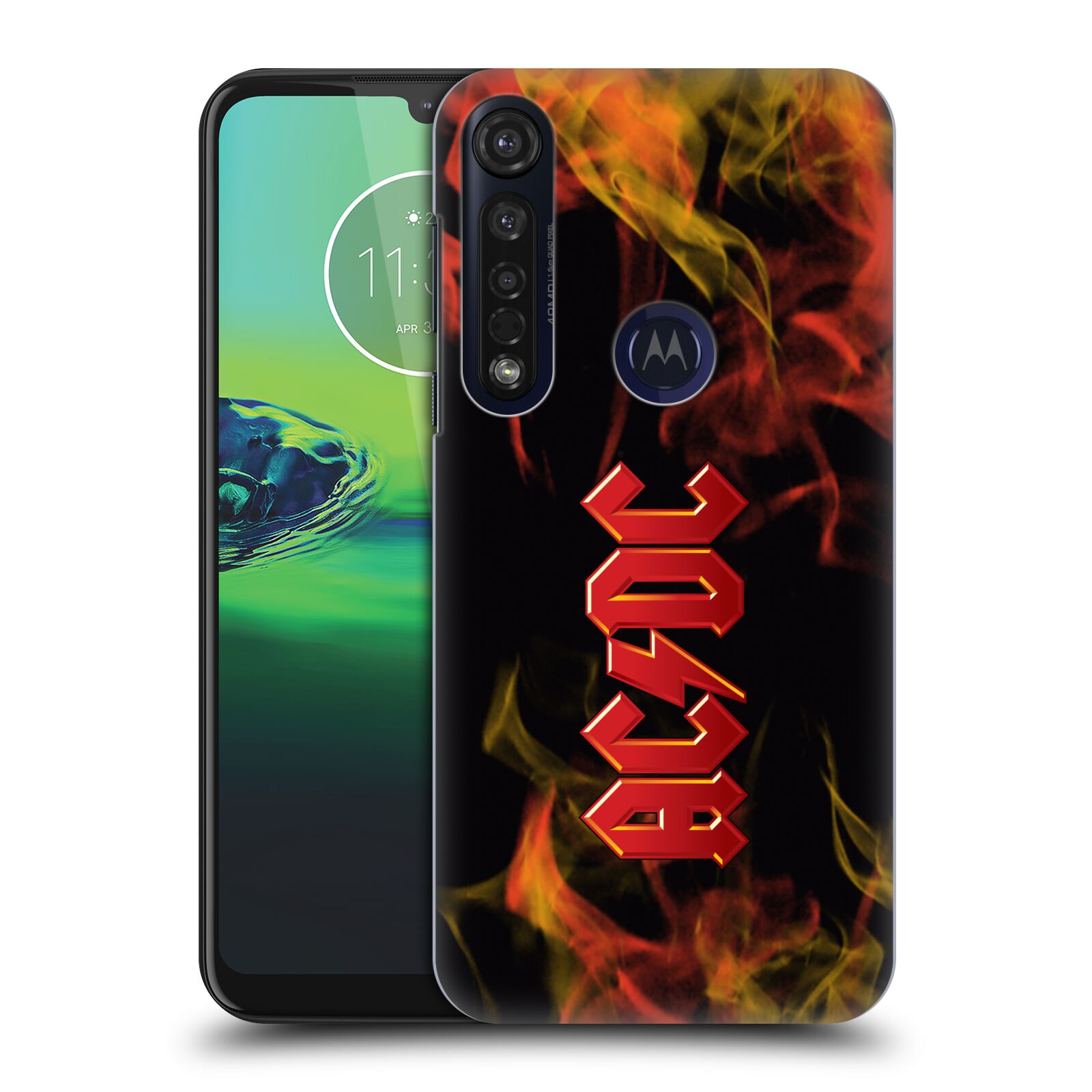 Pouzdro na mobil Motorola Moto G8 PLUS - HEAD CASE - rocková skupina ACDC logo plameny