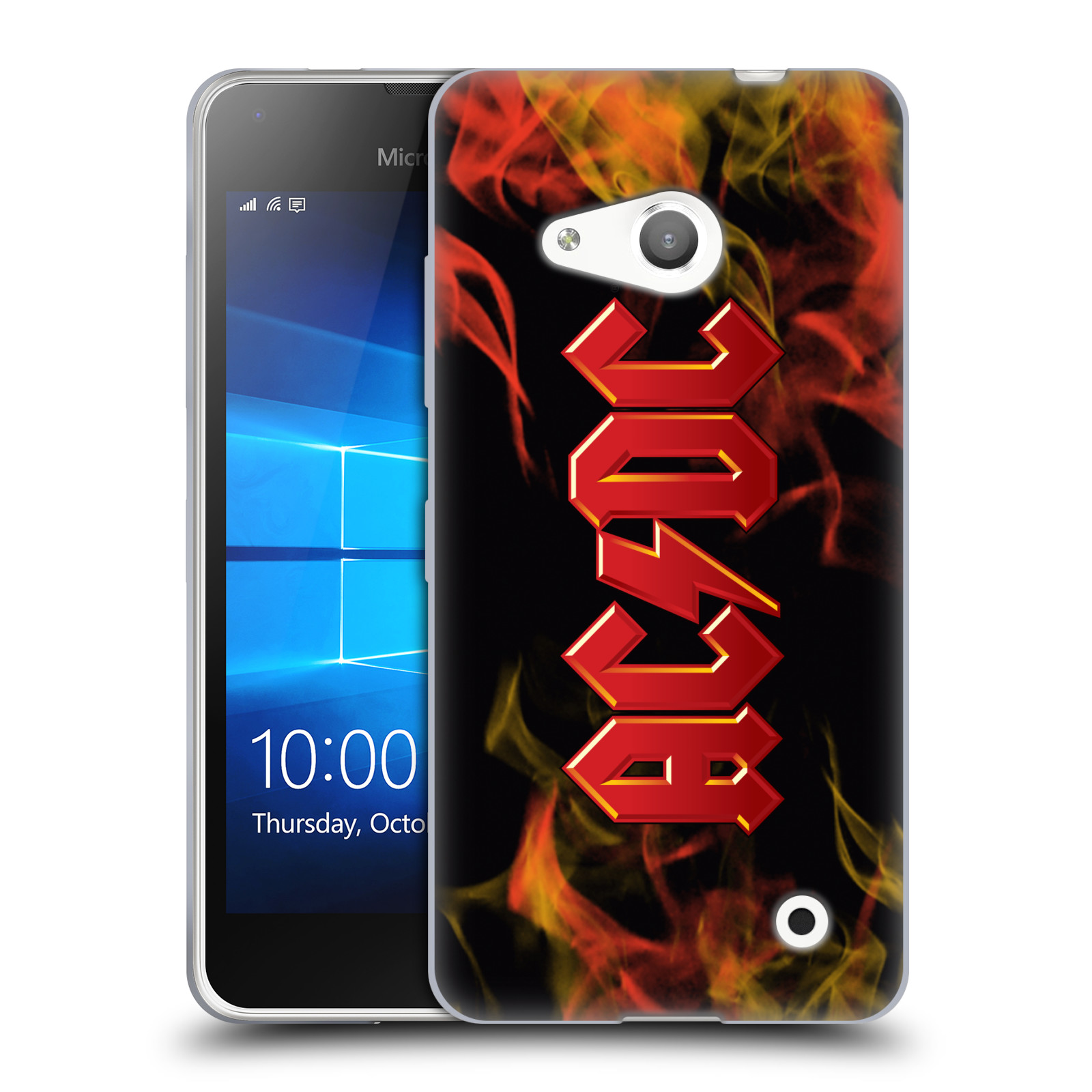 HEAD CASE silikonový obal na mobil Microsoft Lumia 550 rocková skupina ACDC logo plameny