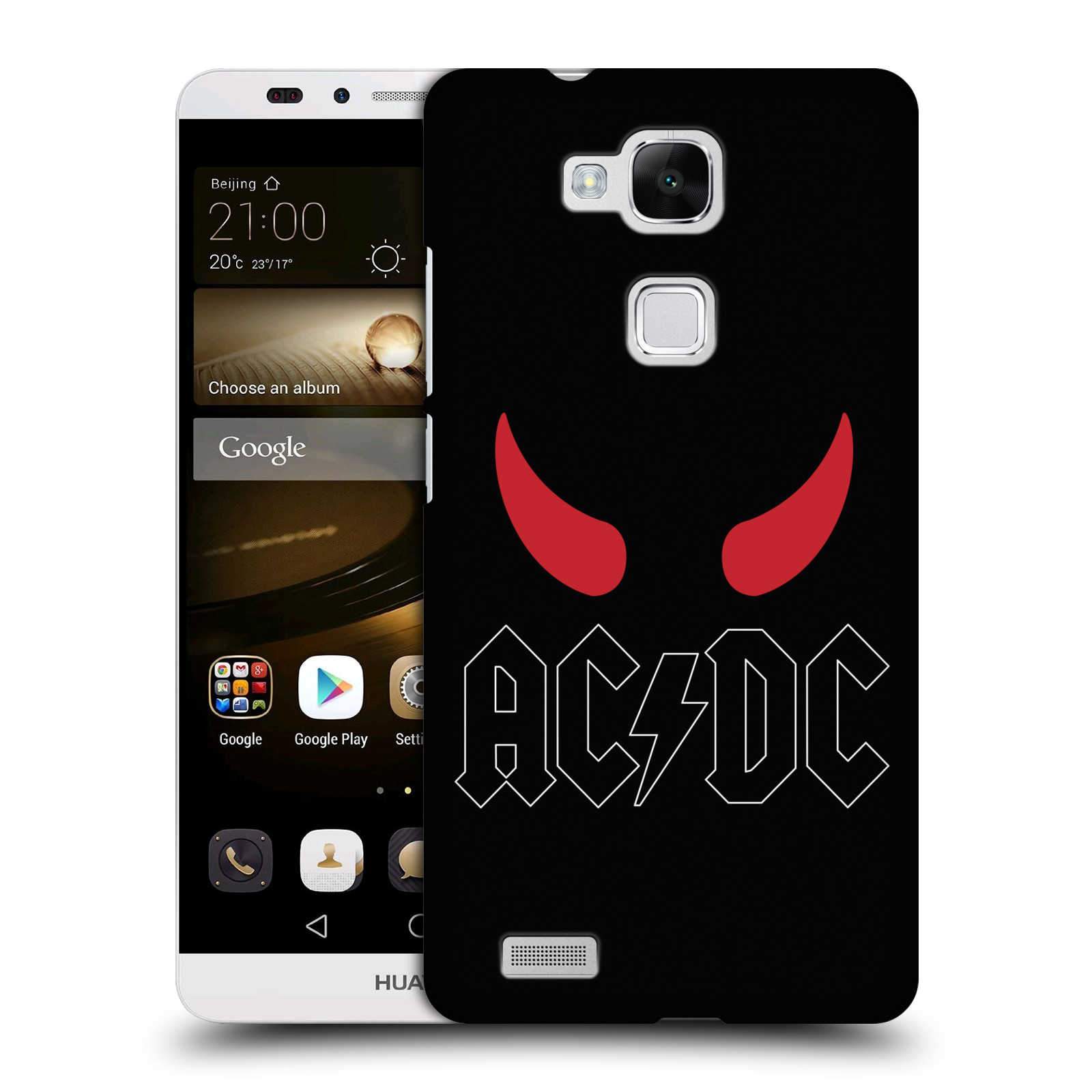HEAD CASE plastový obal na mobil Huawei Mate 7 rocková skupina ACDC logo červené rohy