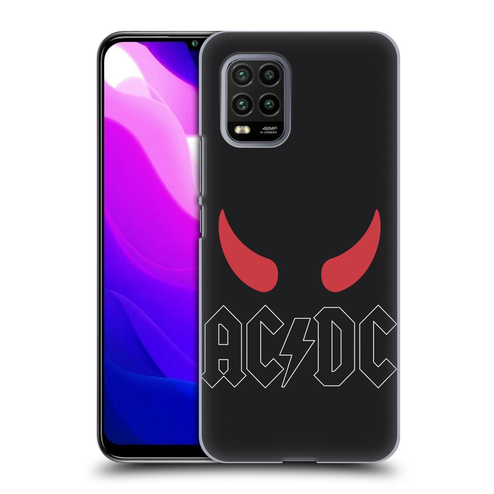 Zadní kryt, obal na mobil Xiaomi Mi 10 LITE rocková skupina ACDC logo červené rohy