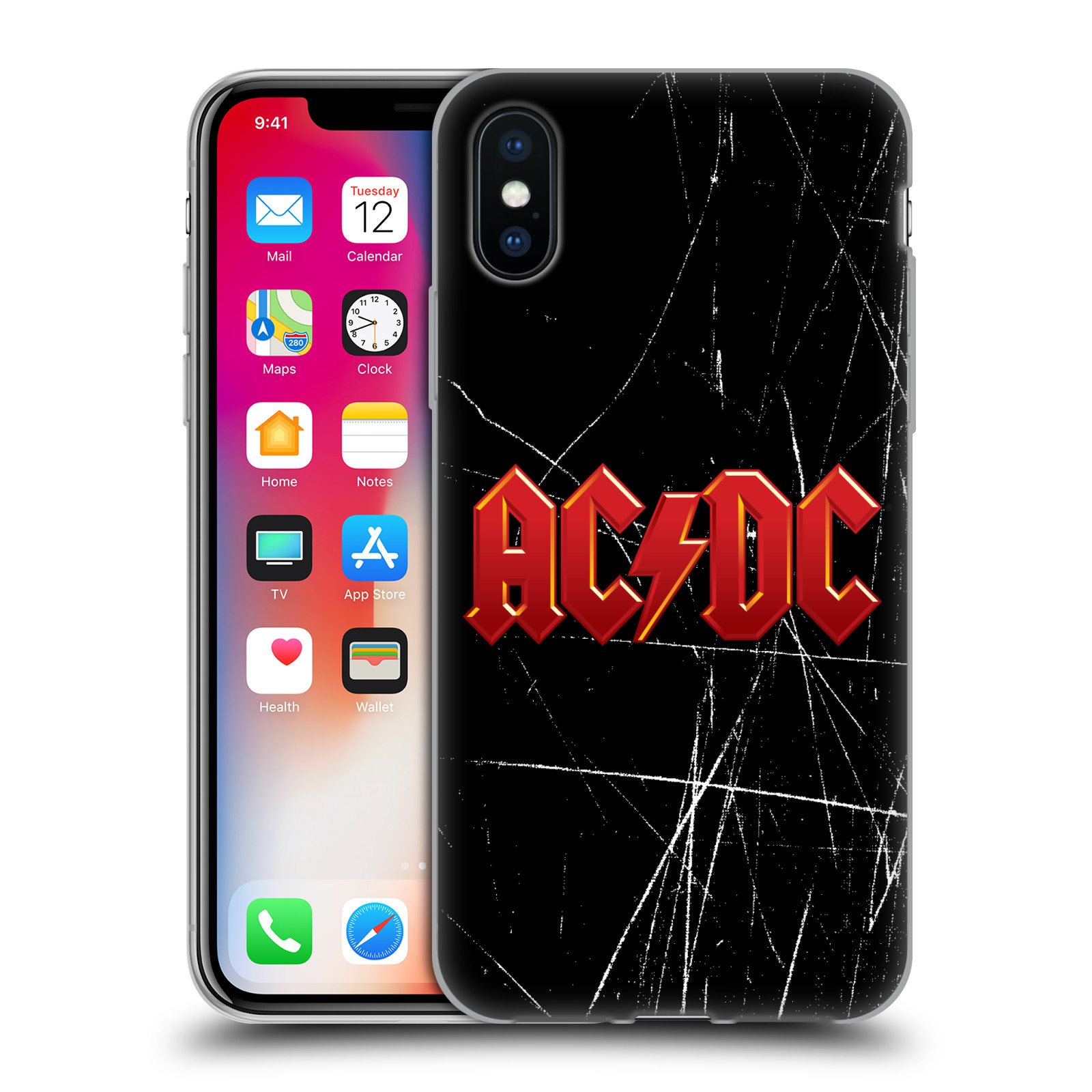 HEAD CASE silikonový obal na mobil Apple Iphone X rocková skupina ACDC červený nadpis logo