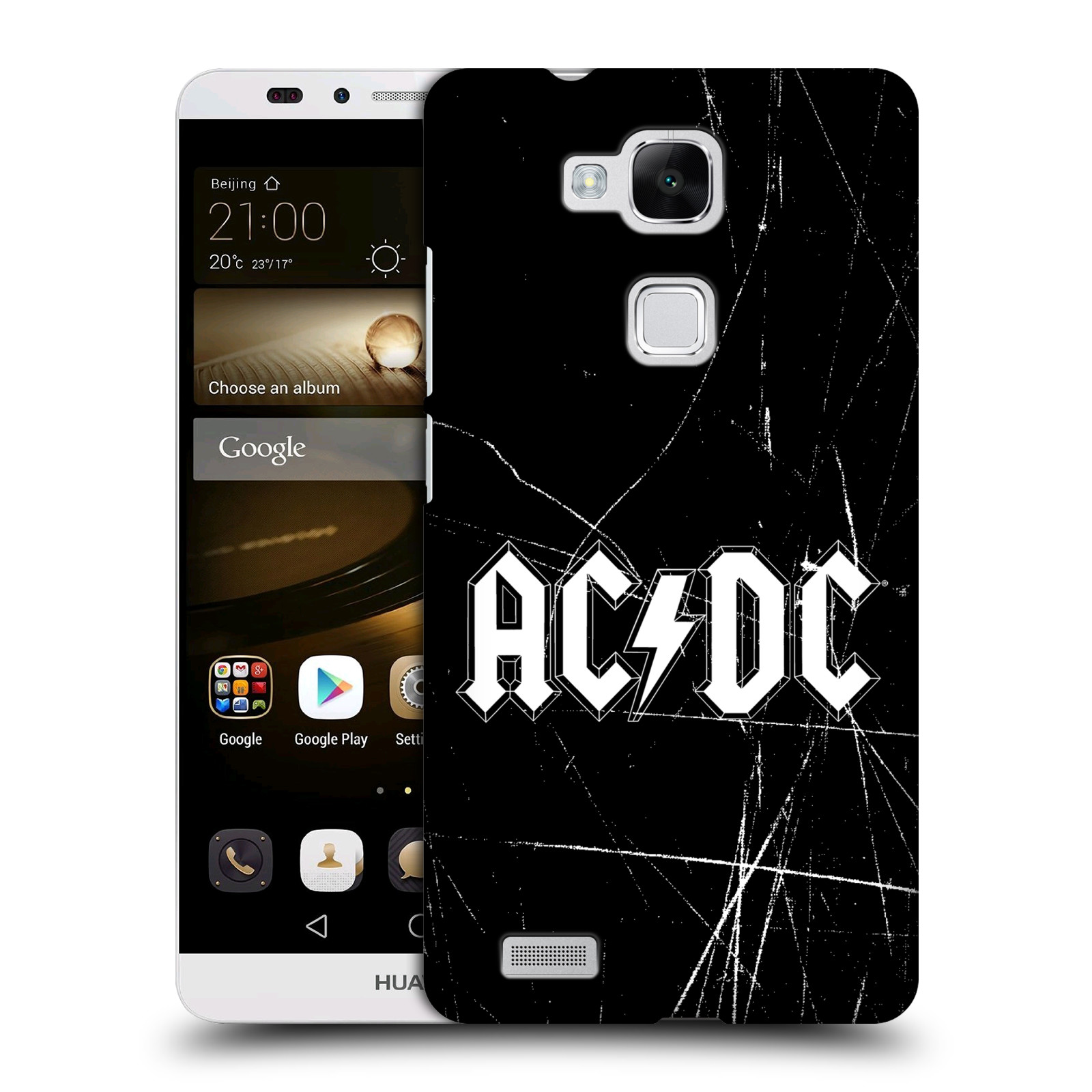 HEAD CASE plastový obal na mobil Huawei Mate 7 rocková skupina ACDC bílý nadpis logo