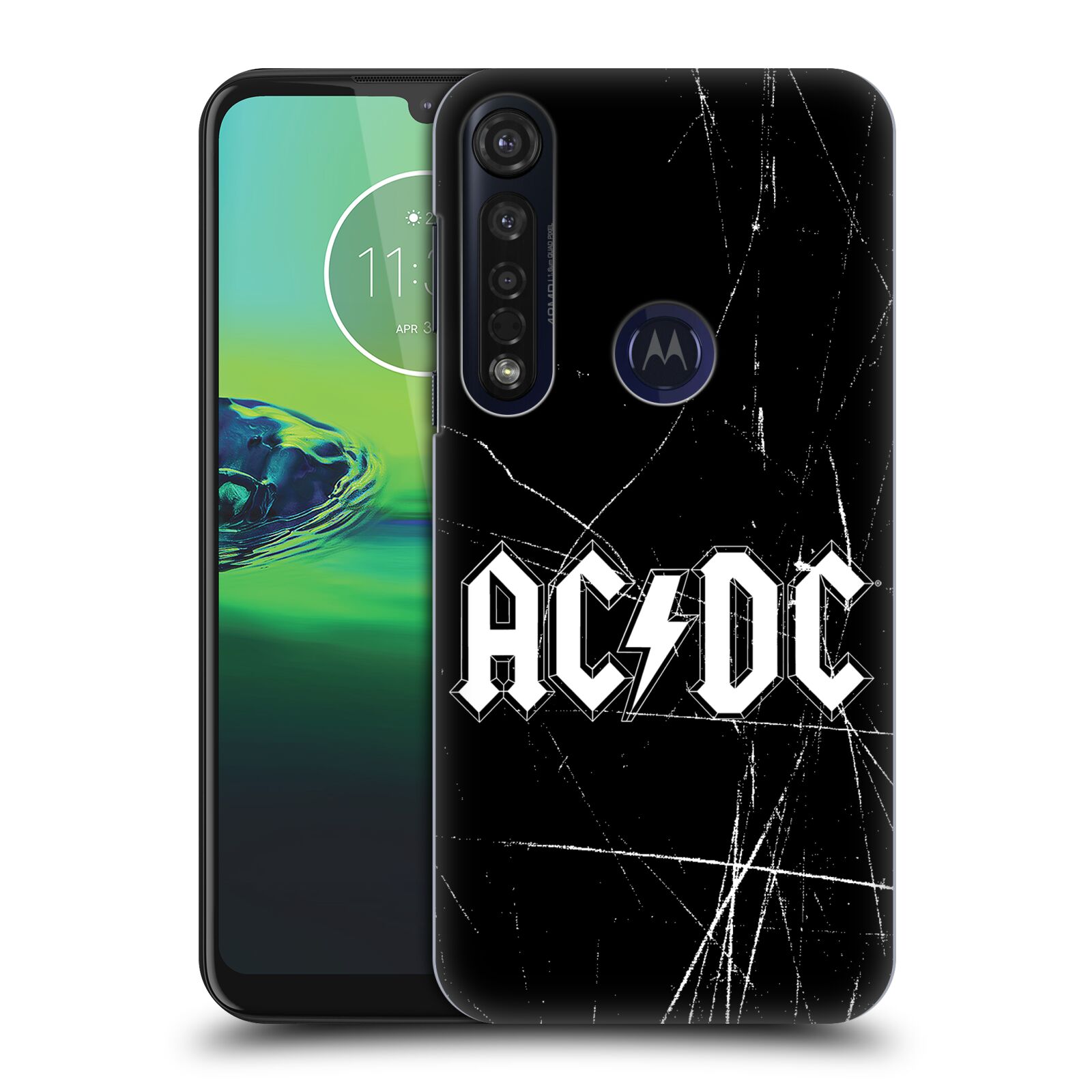 Pouzdro na mobil Motorola Moto G8 PLUS - HEAD CASE - rocková skupina ACDC bílý nadpis logo