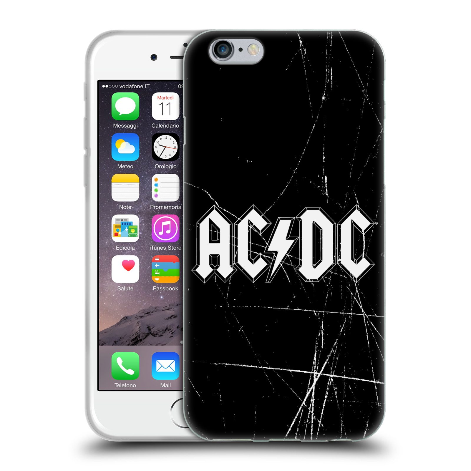 HEAD CASE silikonový obal na mobil Apple Iphone 6/6S rocková skupina ACDC bílý nadpis logo