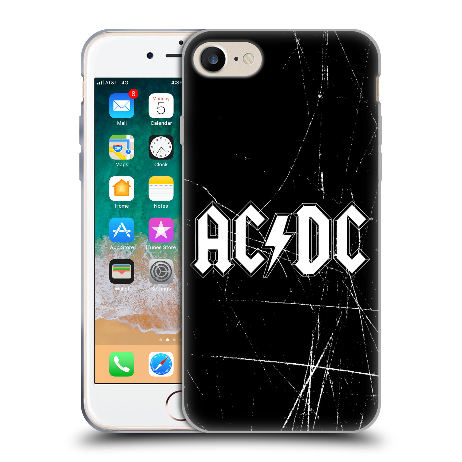 HEAD CASE silikonový obal na mobil Apple Iphone 7 rocková skupina ACDC bílý nadpis logo