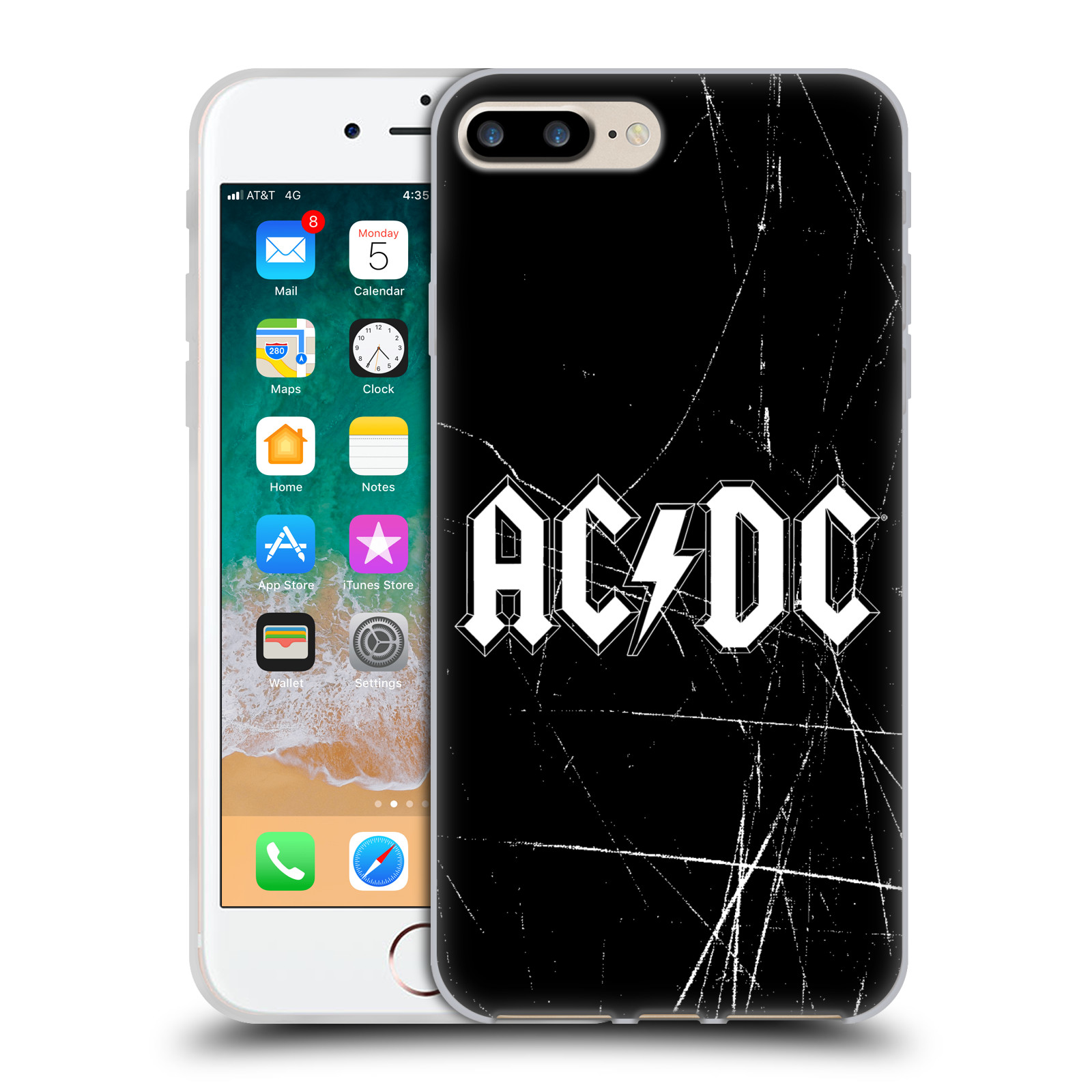 HEAD CASE silikonový obal na mobil Apple Iphone 7 PLUS rocková skupina ACDC bílý nadpis logo