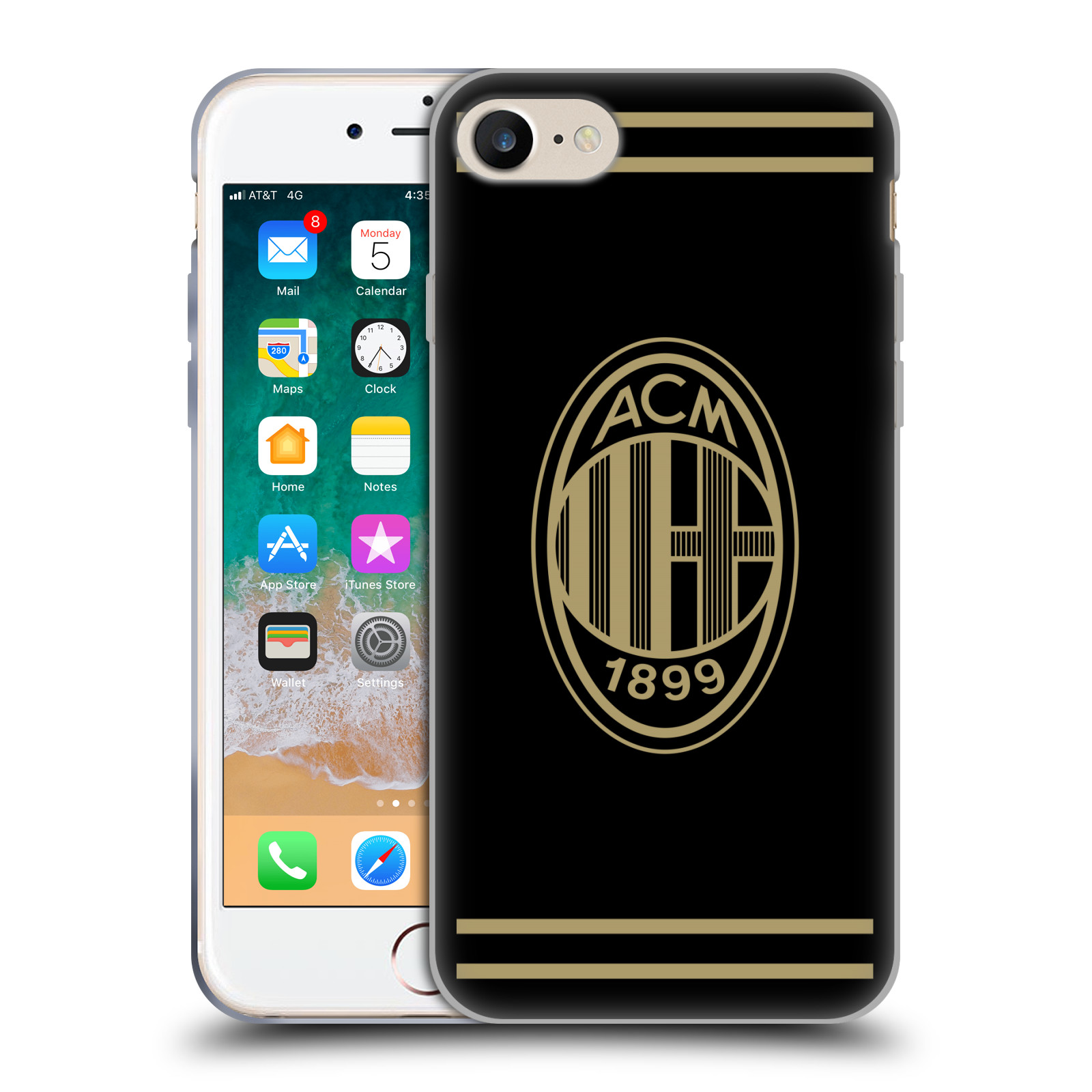 HEAD CASE silikonový obal na mobil Apple Iphone 8 oficiální kryt fotbalový tým AC MILÁN černá a zlatá znak