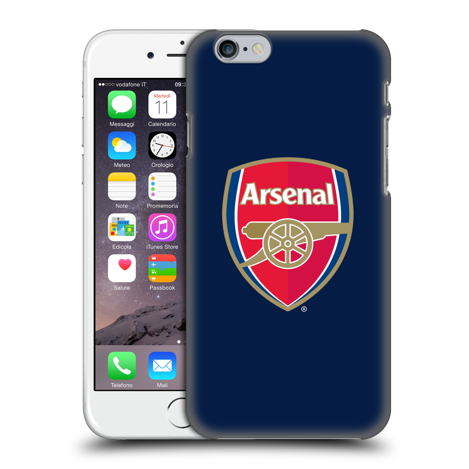 Plastové pouzdro pro mobil Apple Iphone 6/6S Fotbalový klub Arsenal znak barevný modré pozadí
