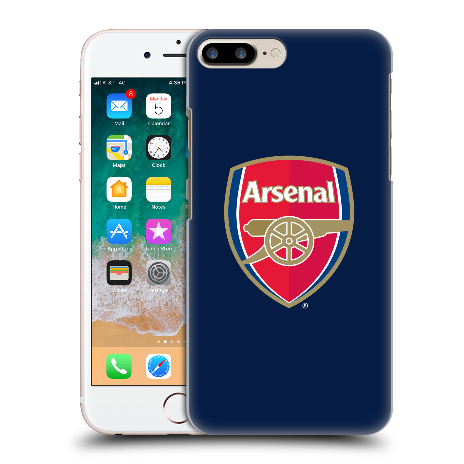 Plastové pouzdro pro mobil Apple Iphone 8 PLUS Fotbalový klub Arsenal znak barevný modré pozadí