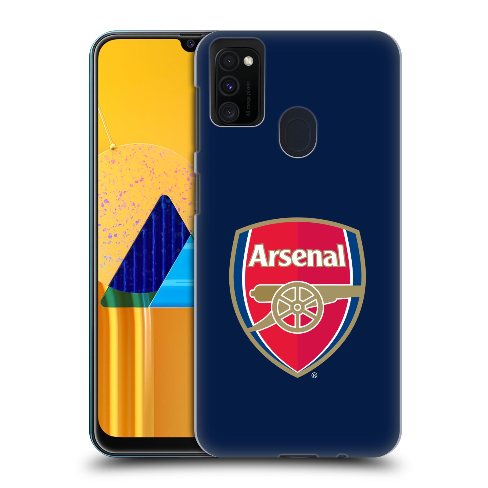 Zadní kryt na mobil Samsung Galaxy M21 Fotbalový klub Arsenal znak barevný modré pozadí