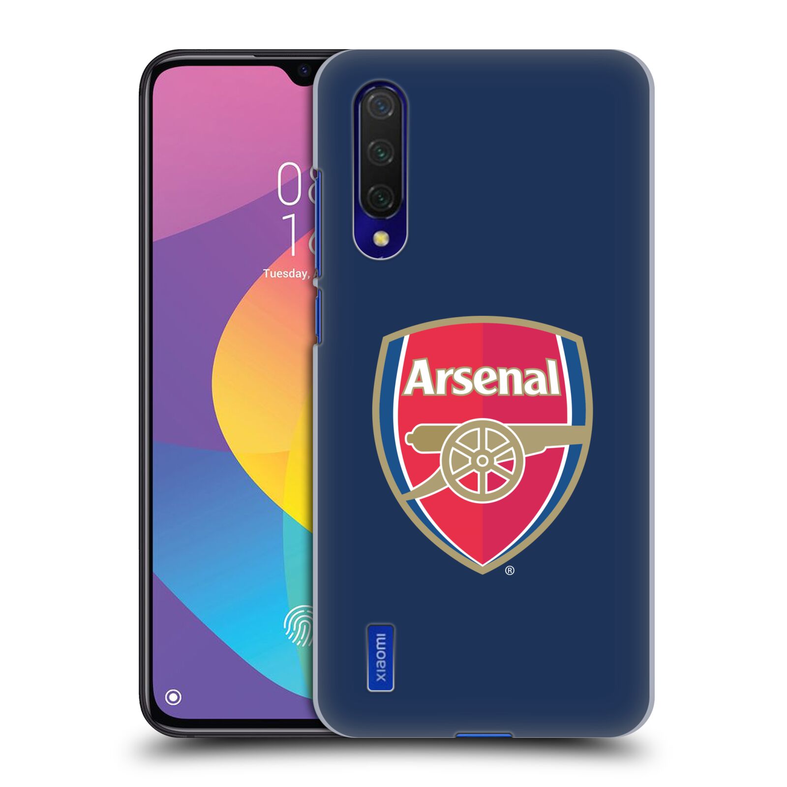 Zadní kryt na mobil Xiaomi MI 9 LITE Fotbalový klub Arsenal znak barevný modré pozadí