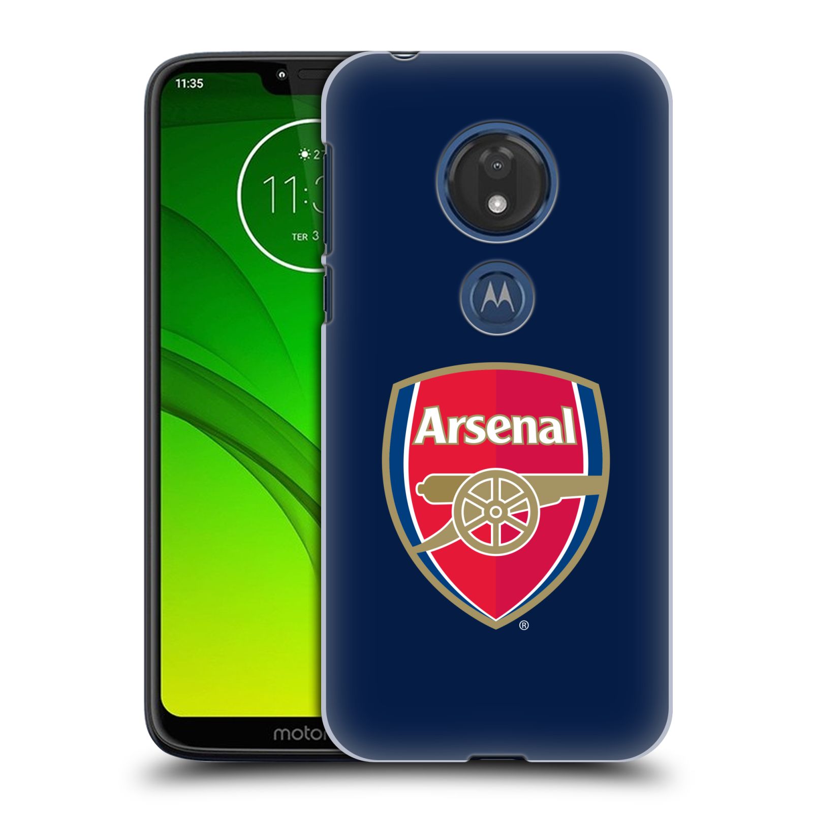 Pouzdro na mobil Motorola Moto G7 Play Fotbalový klub Arsenal znak barevný modré pozadí