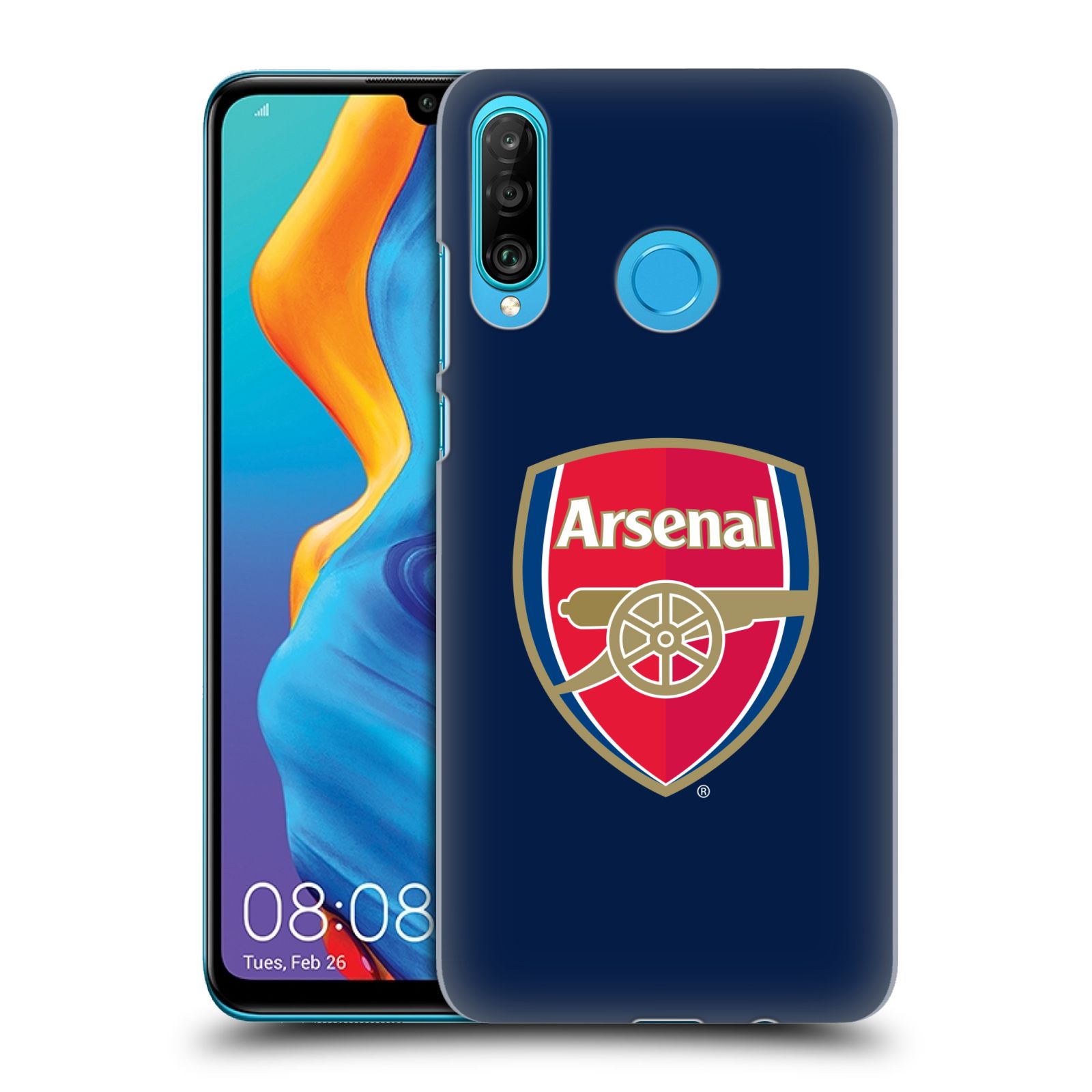 Pouzdro na mobil Huawei P30 LITE - HEAD CASE - Fotbalový klub Arsenal znak barevný modré pozadí