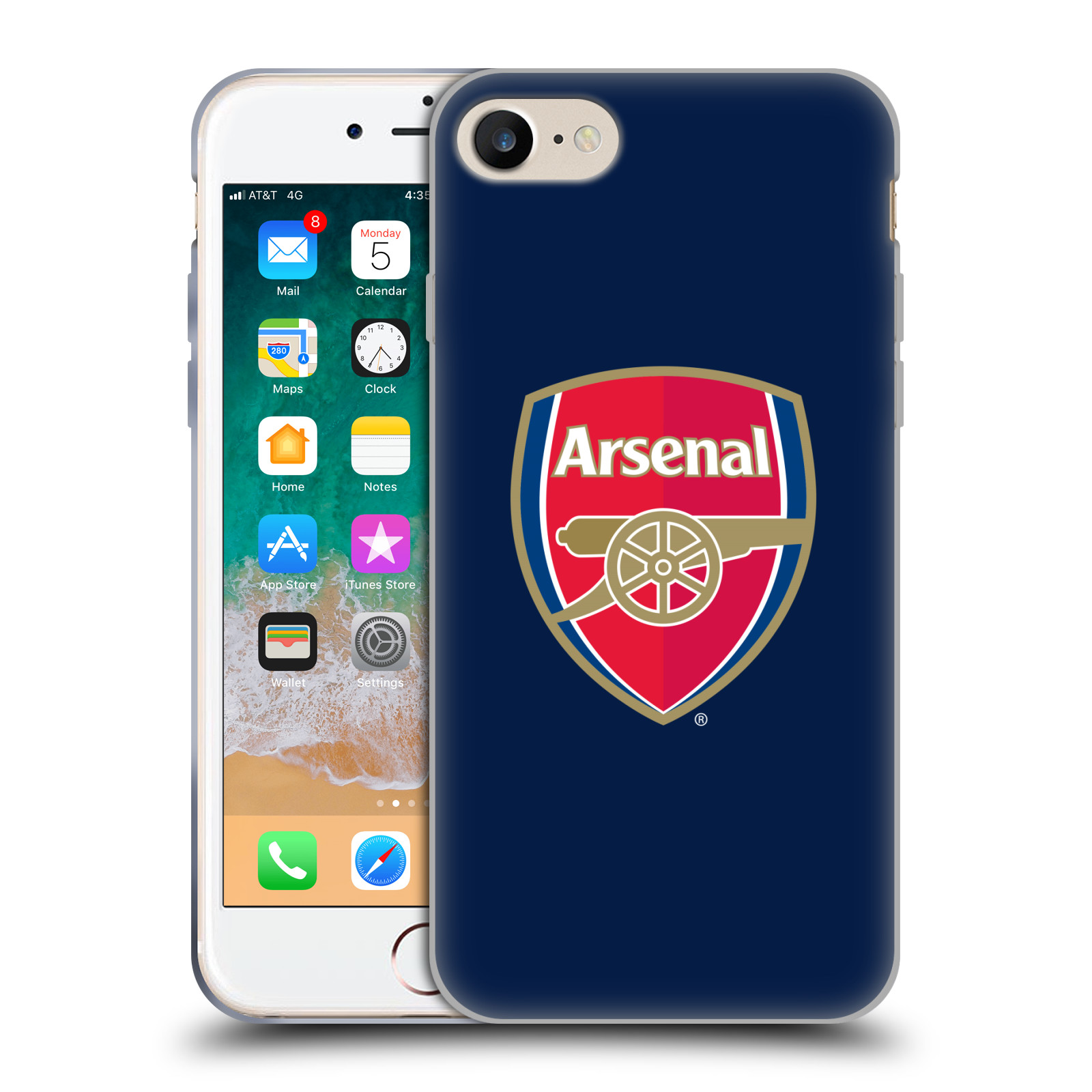 HEAD CASE silikonový obal na mobil Apple Iphone 8 Fotbalový klub Arsenal znak barevný modré pozadí