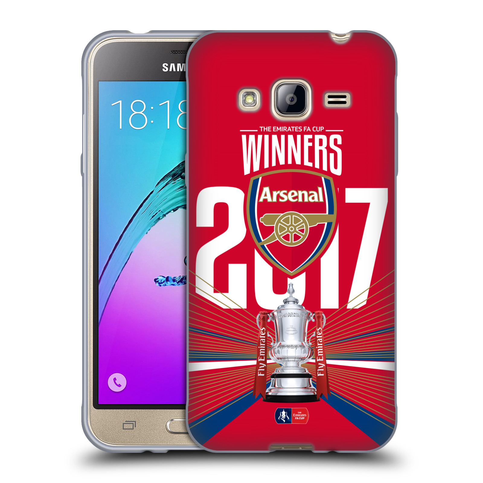 HEAD CASE silikonový obal na mobil Samsung Galaxy J3, J3 2016 Fotbalový klub Arsenal FA CUP trofej