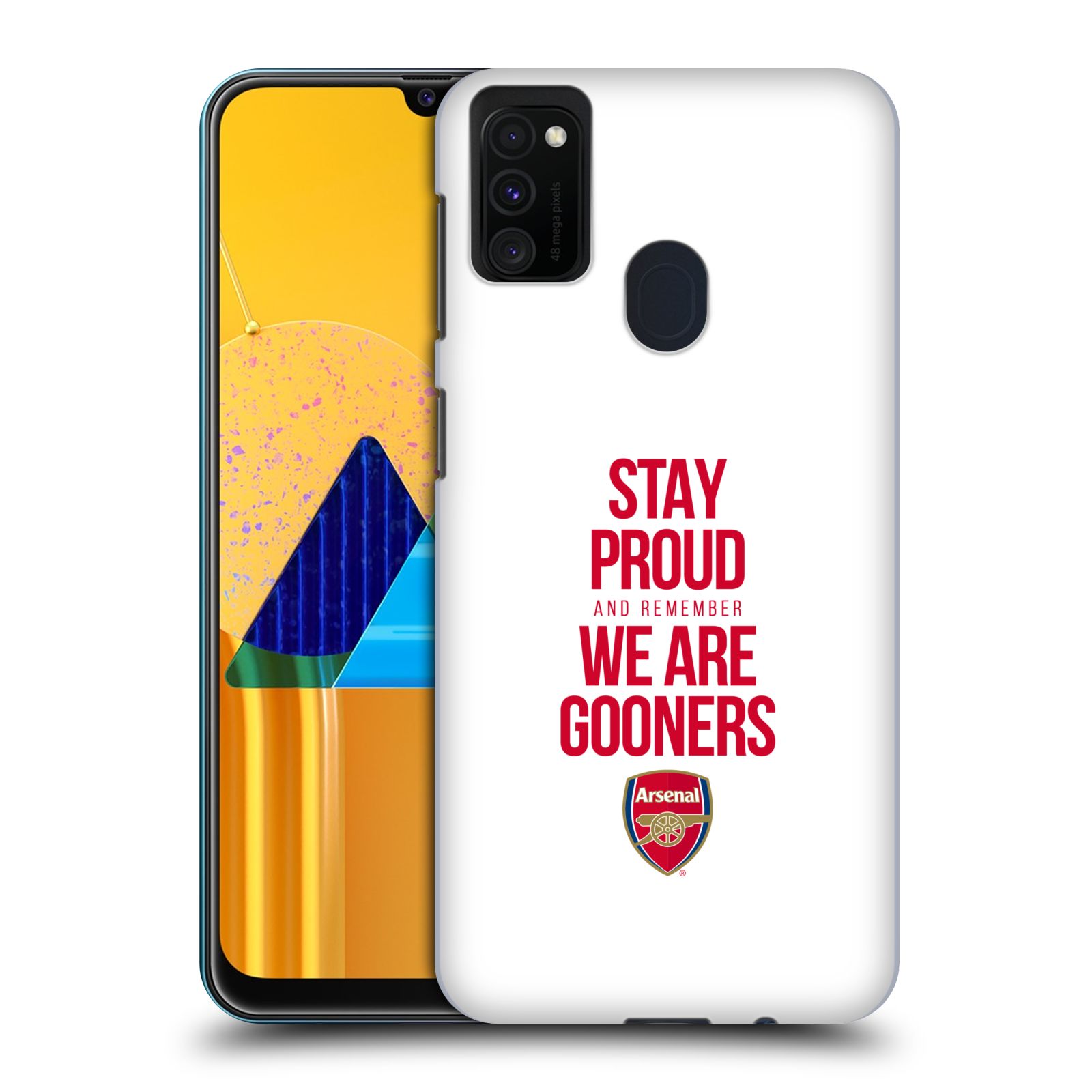 Zadní kryt na mobil Samsung Galaxy M21 Fotbalový klub Arsenal hrdost bílé pozadí