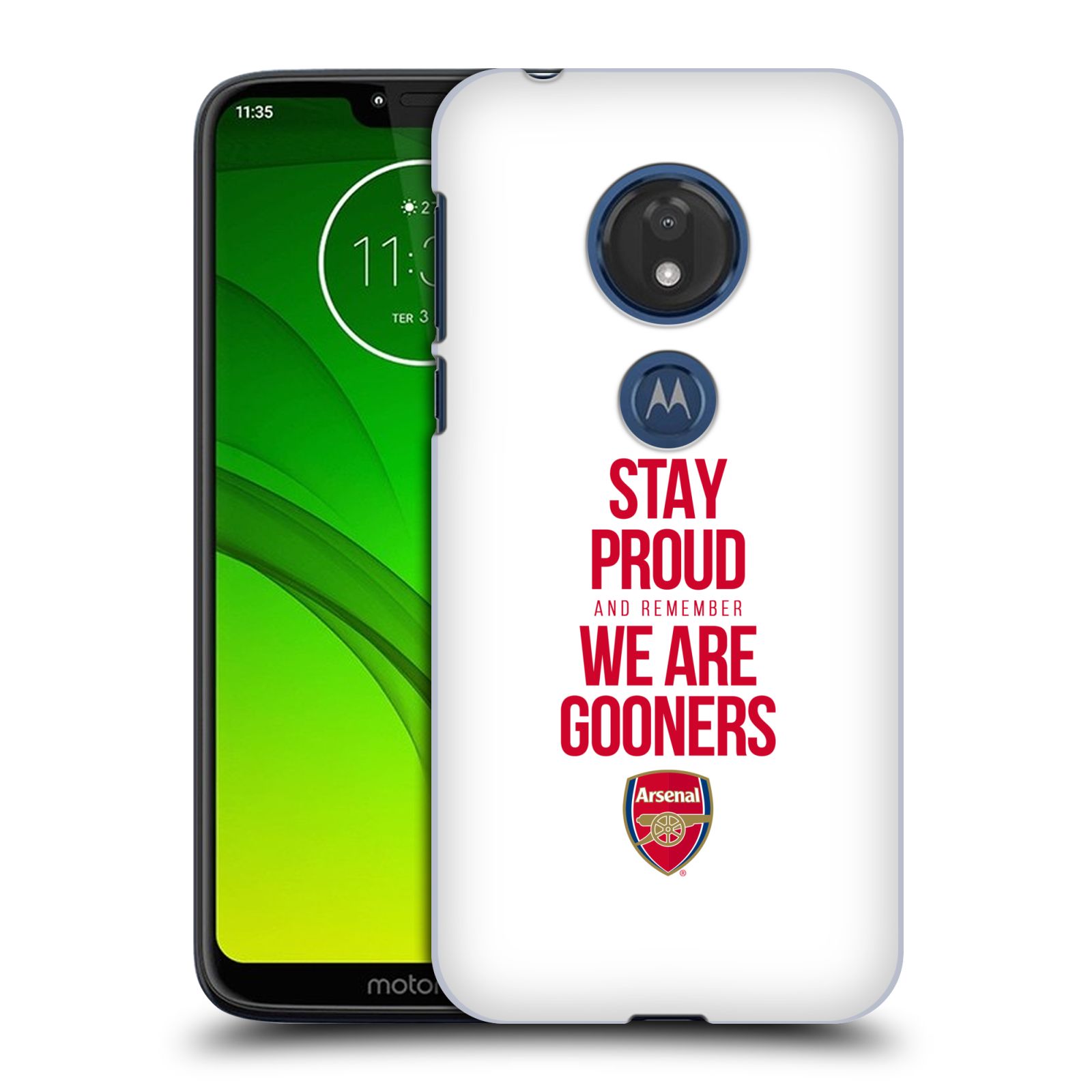 Pouzdro na mobil Motorola Moto G7 Play Fotbalový klub Arsenal hrdost bílé pozadí
