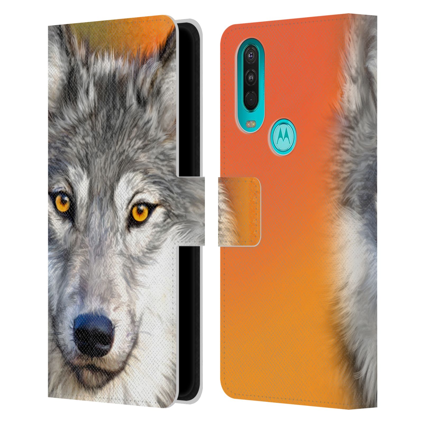 Pouzdro HEAD CASE na mobil Motorola One Action  vlk oranžová