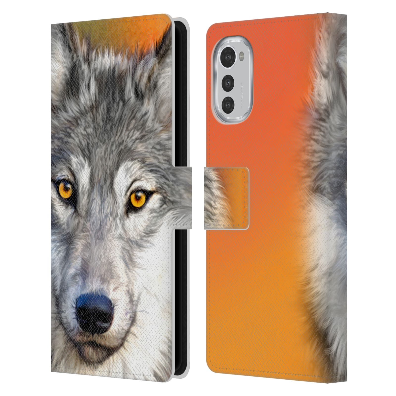 Pouzdro HEAD CASE na mobil Motorola Moto E32 / E32s  vlk oranžová
