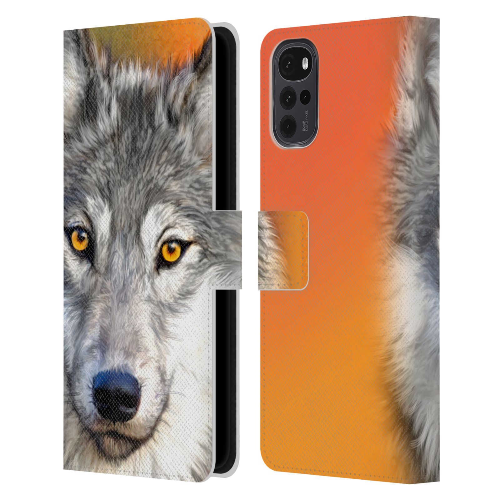 Pouzdro HEAD CASE na mobil Motorola Moto G22  vlk oranžová