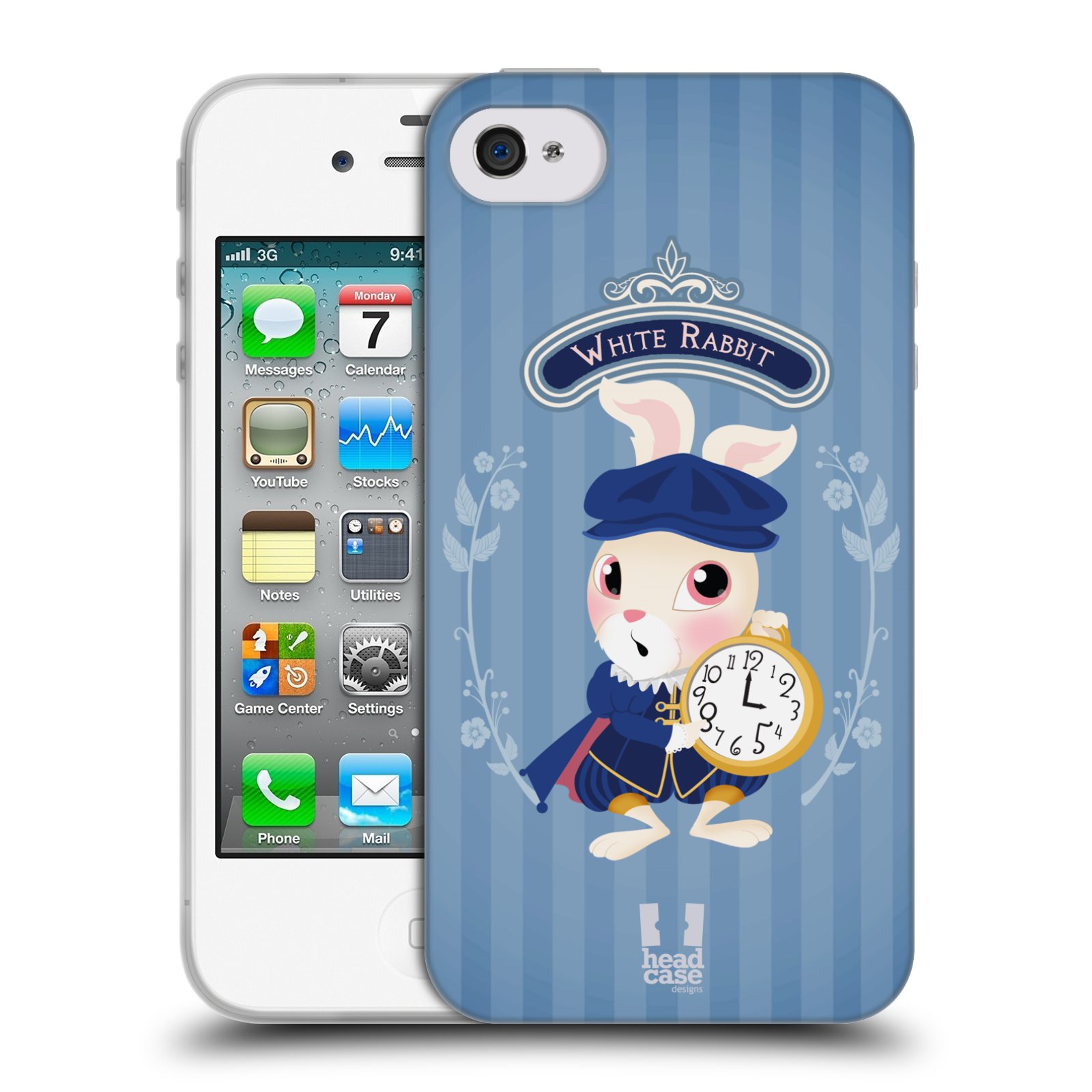HEAD CASE silikonový obal na mobil Apple Iphone 4/4S vzor Alenka v říši divů králíček