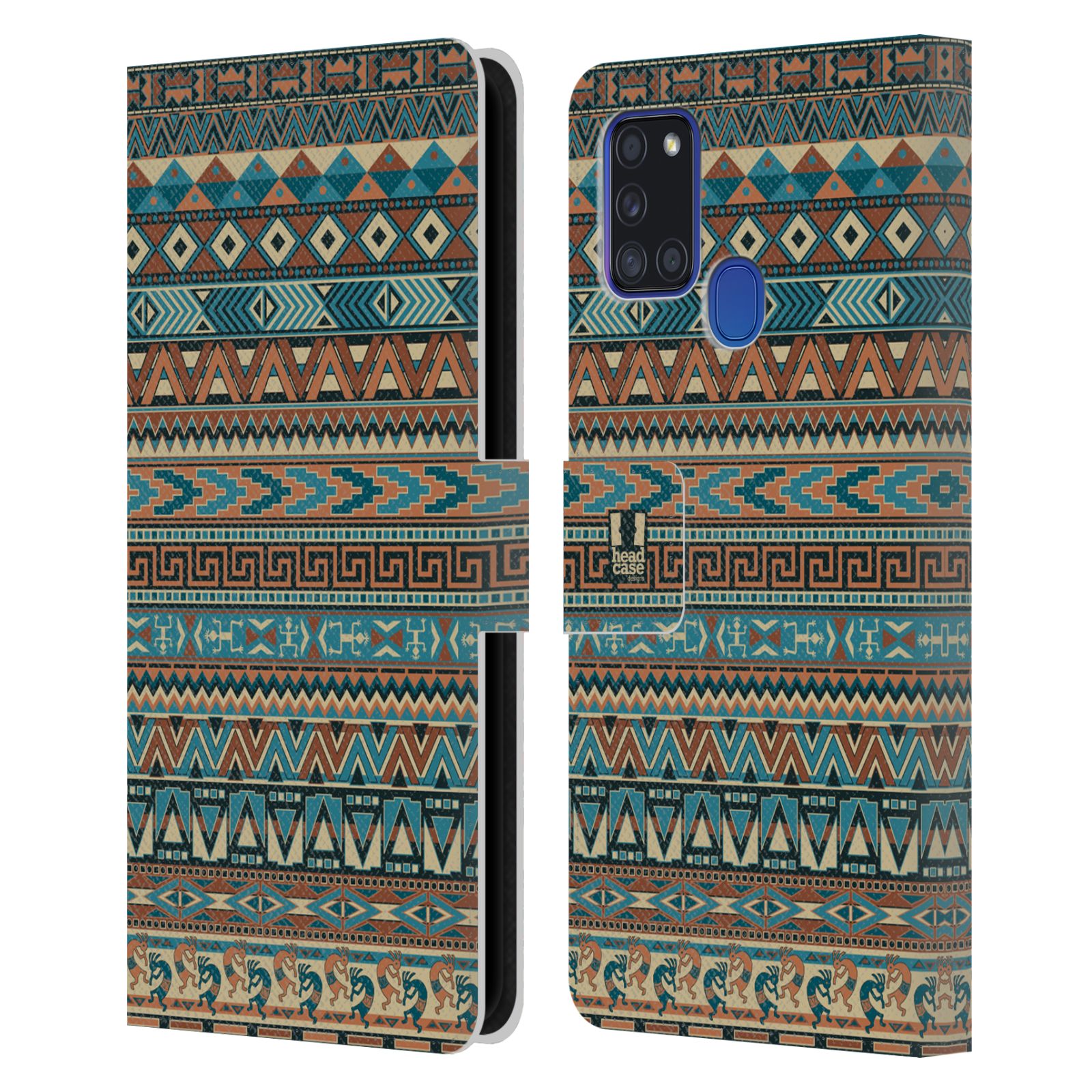 HEAD CASE Flipové pouzdro pro mobil Samsung Galaxy A21s Indiánský vzor BLUE modrá