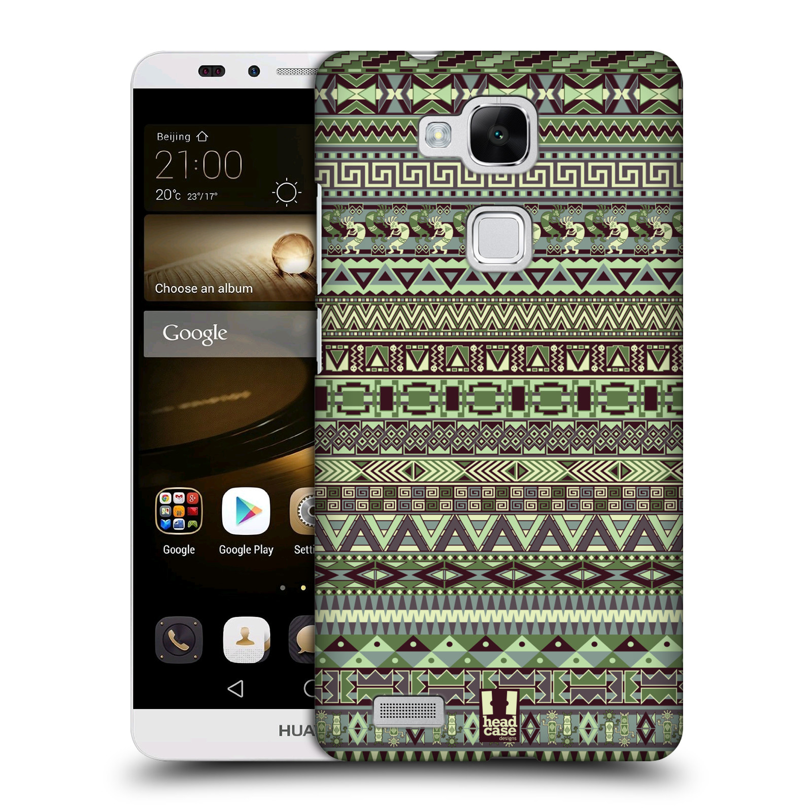 HEAD CASE plastový obal na mobil Huawei Mate 7 vzor Indiánský vzor ZELENÁ