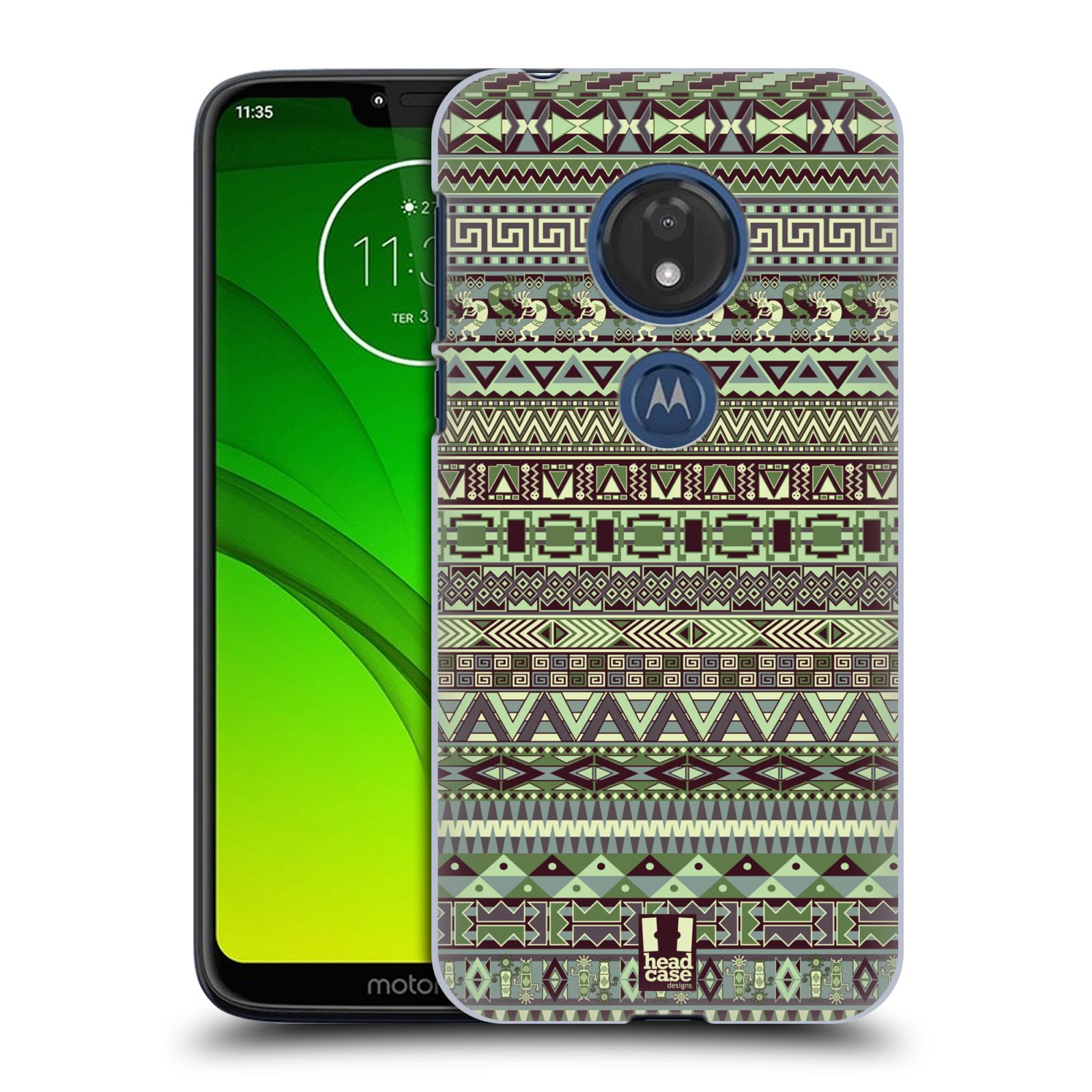 Pouzdro na mobil Motorola Moto G7 Play vzor Indiánský vzor ZELENÁ