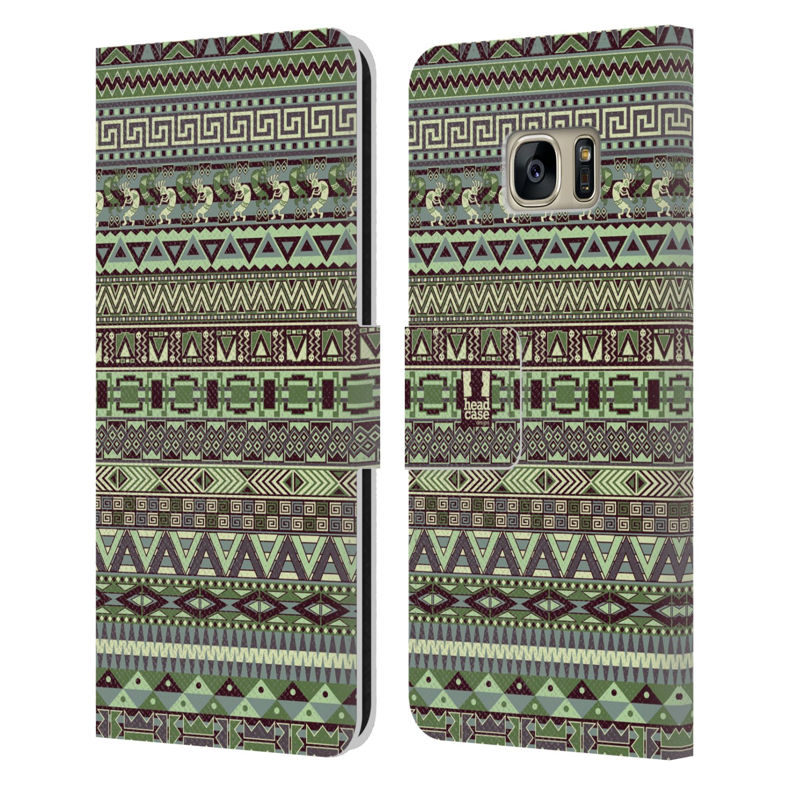 HEAD CASE Flipové pouzdro pro mobil Samsung Galaxy S7 (G9300) Indiánský vzor GREEN zelená