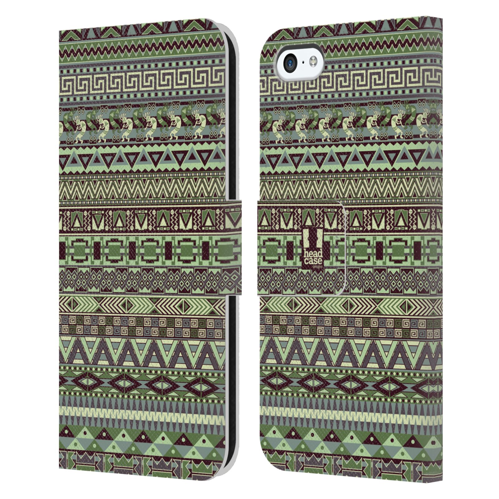HEAD CASE Flipové pouzdro pro mobil Apple Iphone 5C Indiánský vzor GREEN zelená