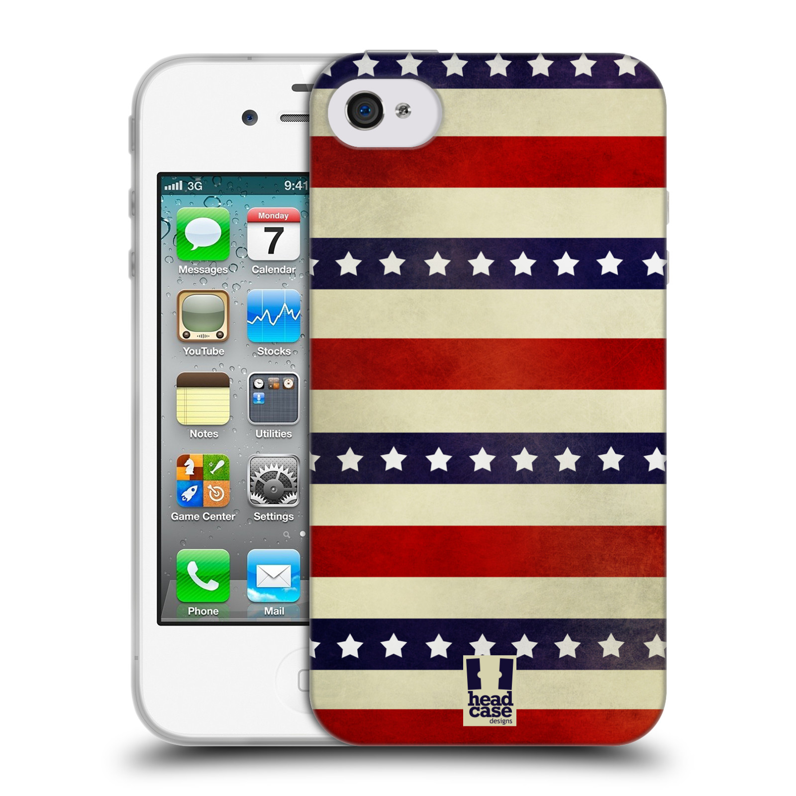 HEAD CASE silikonový obal na mobil Apple Iphone 4/4S vzor USA VLAJKA 3 RUDÉ PRUHY
