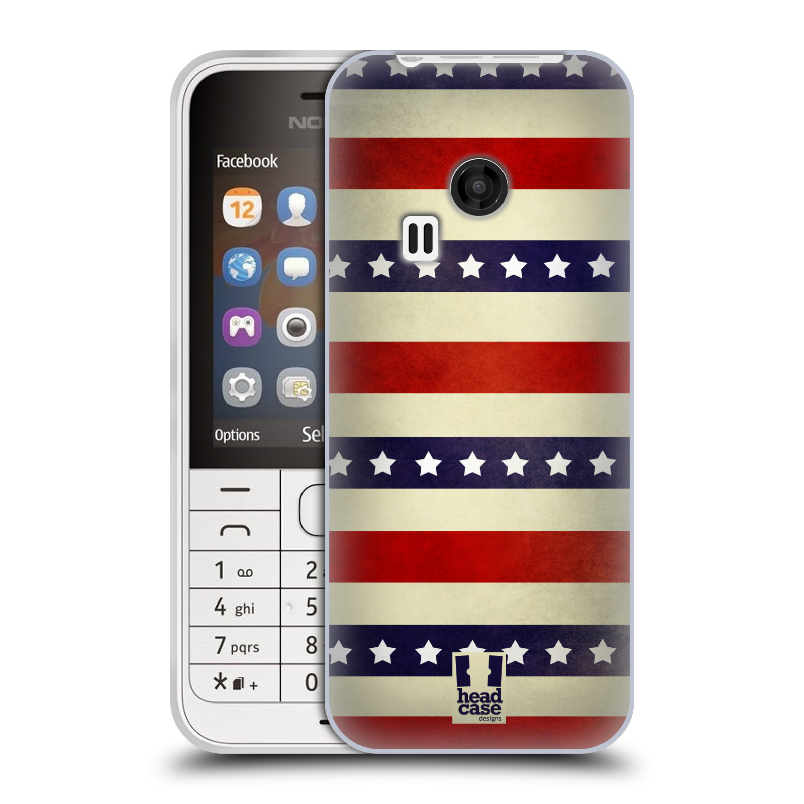 HEAD CASE silikonový obal na mobil NOKIA 220 / NOKIA 220 DUAL SIM vzor USA VLAJKA 3 RUDÉ PRUHY