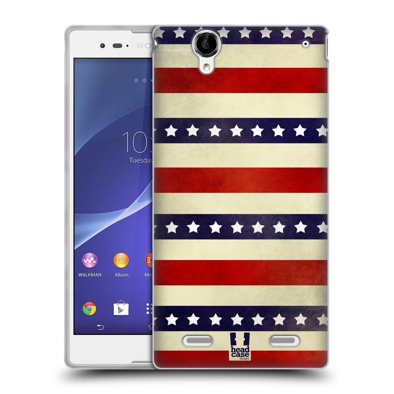 HEAD CASE silikonový obal na mobil Sony Xperia T2 Ultra/T2 Ultra DUAL SIM vzor USA VLAJKA 3 RUDÉ PRUHY