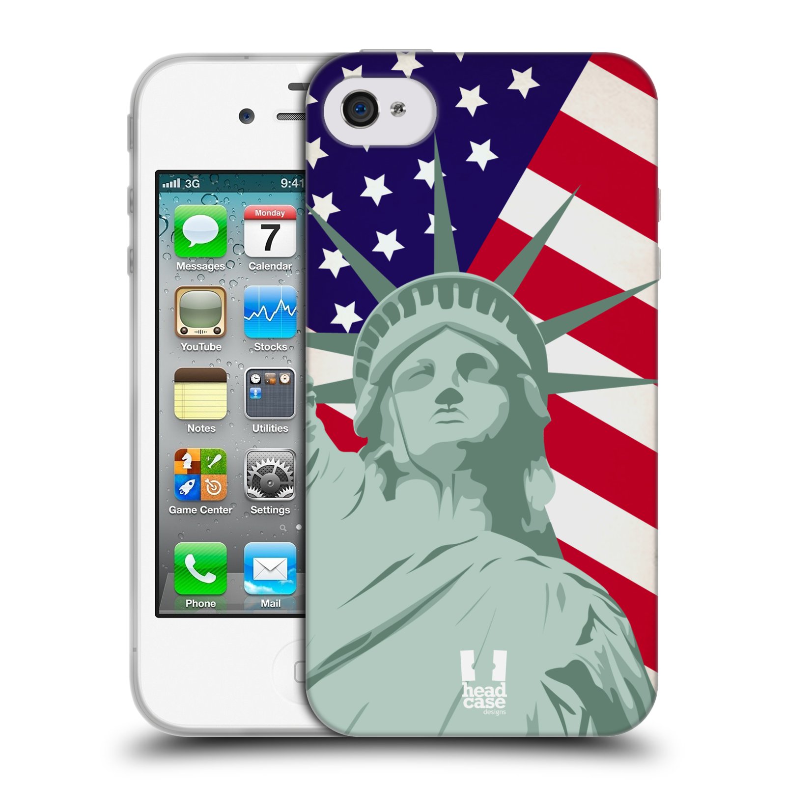 HEAD CASE silikonový obal na mobil Apple Iphone 4/4S vzor Americká pýcha SOCHA SVOBODY