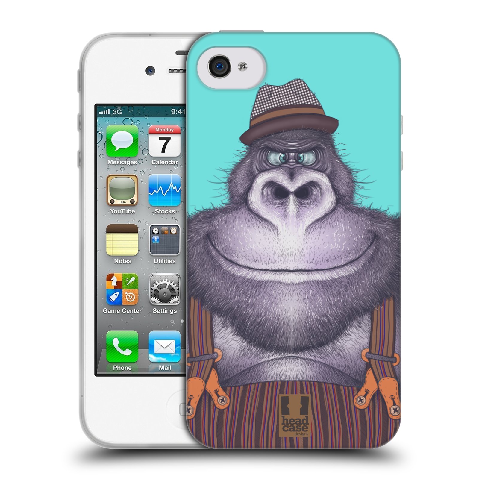 HEAD CASE silikonový obal na mobil Apple Iphone 4/4S vzor Kreslená zvířátka gorila