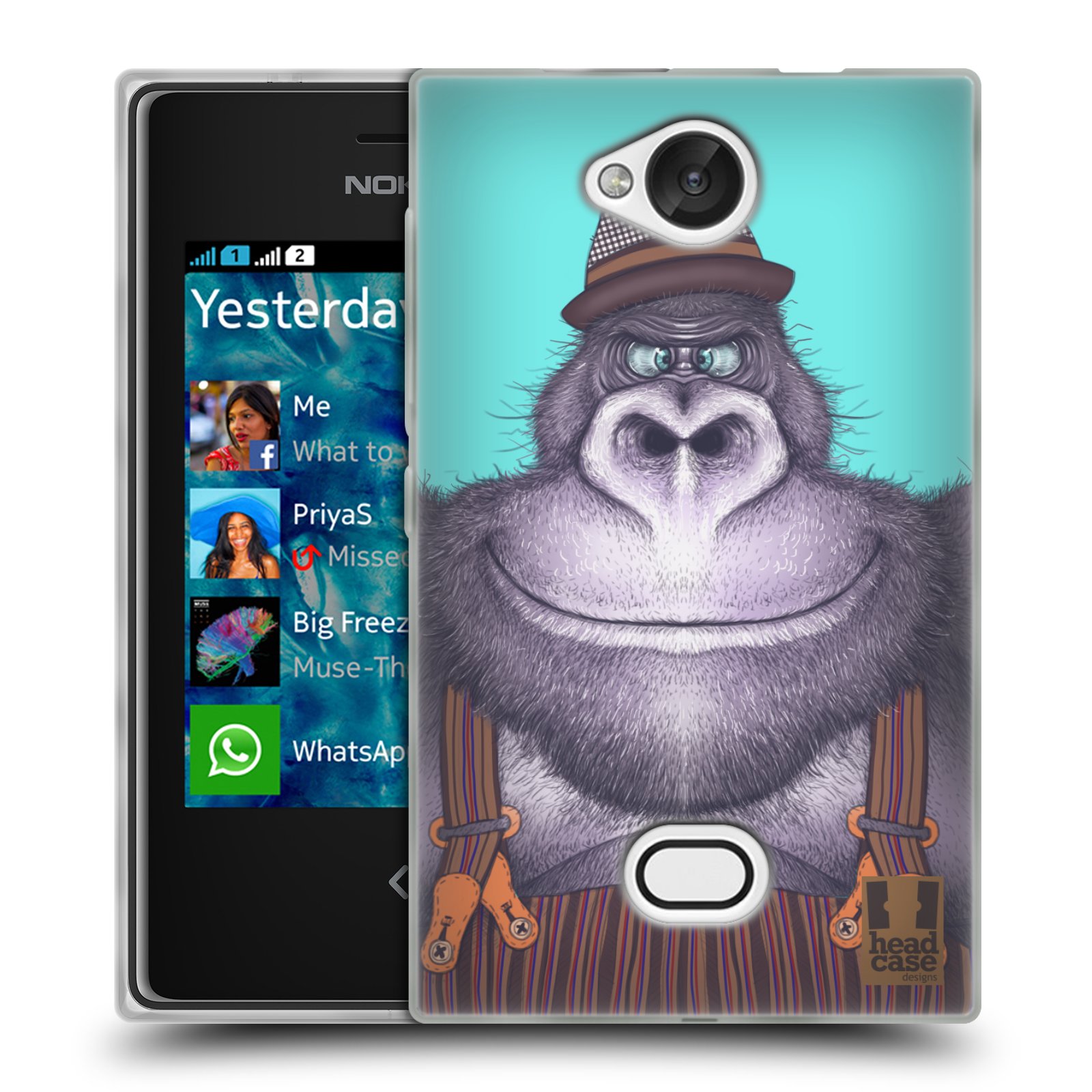 HEAD CASE silikonový obal na mobil NOKIA Asha 503 vzor Kreslená zvířátka gorila