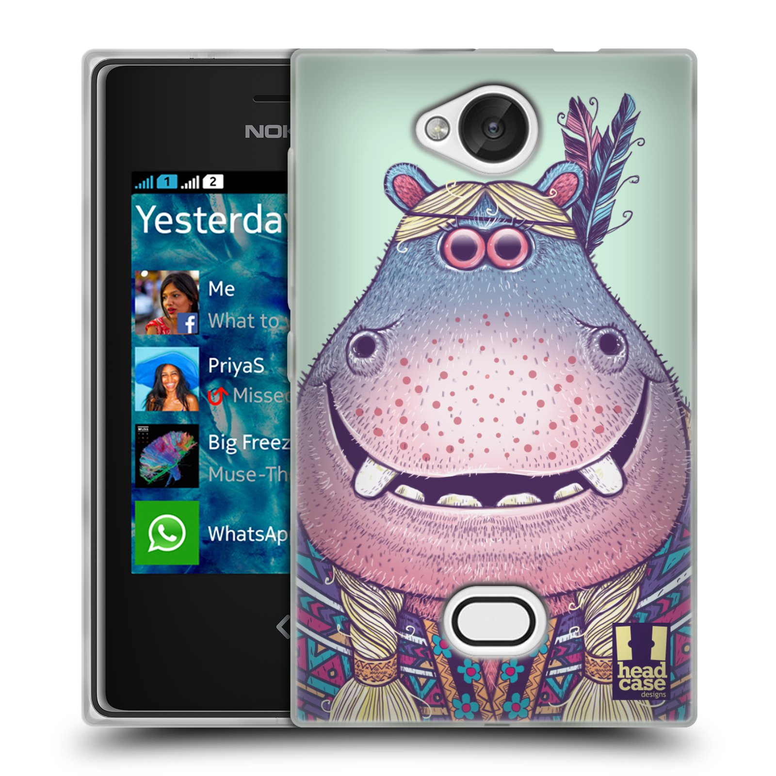 HEAD CASE silikonový obal na mobil NOKIA Asha 503 vzor Kreslená zvířátka hroch