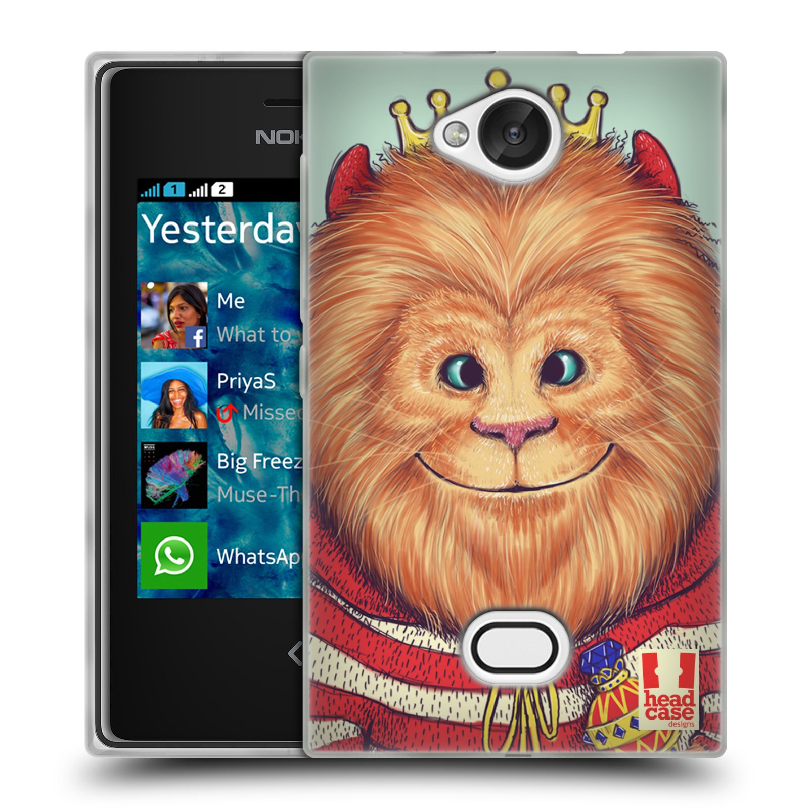 HEAD CASE silikonový obal na mobil NOKIA Asha 503 vzor Kreslená zvířátka lev