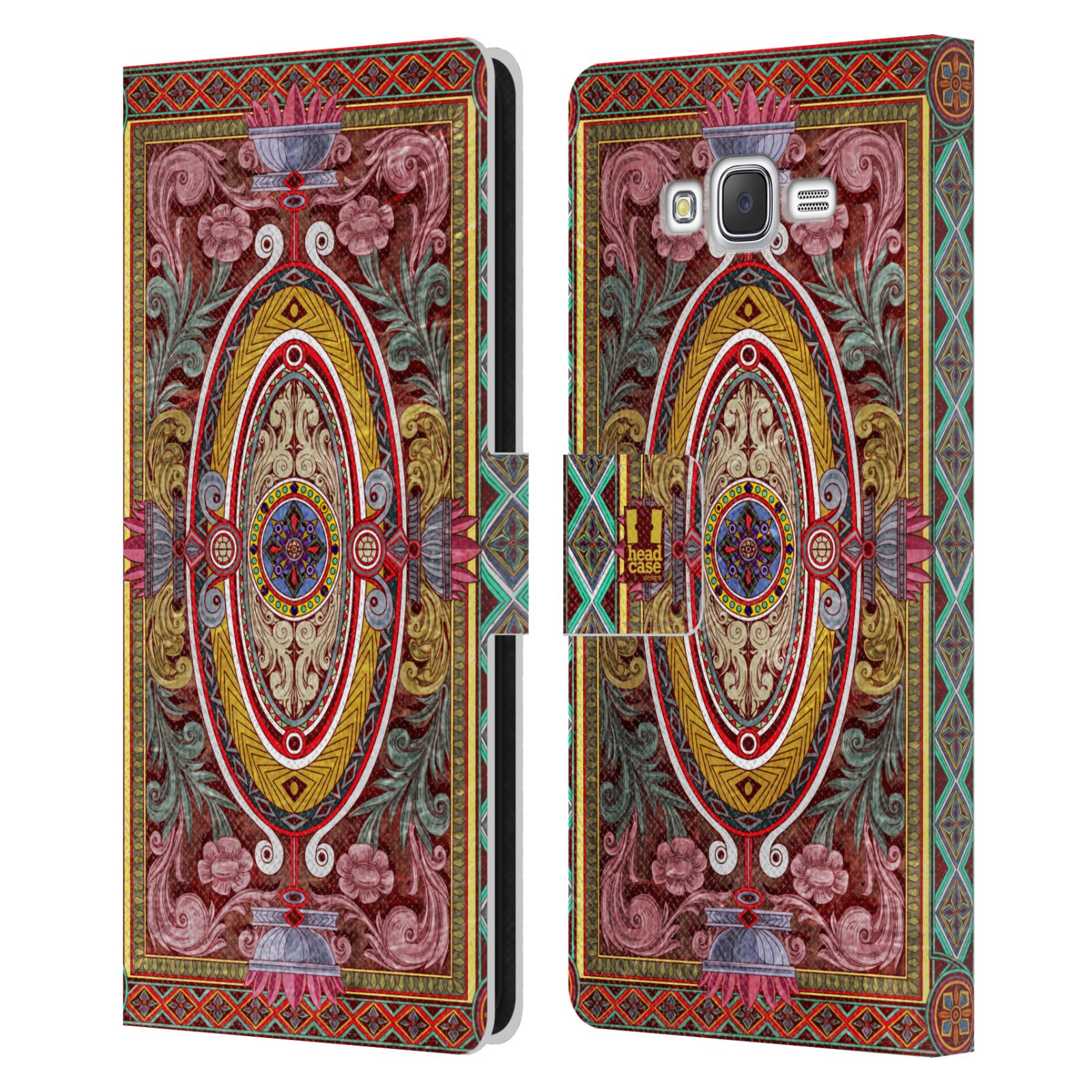 HEAD CASE Flipové pouzdro pro mobil Samsung Galaxy J7, J700 ARABESKA Baroko červená