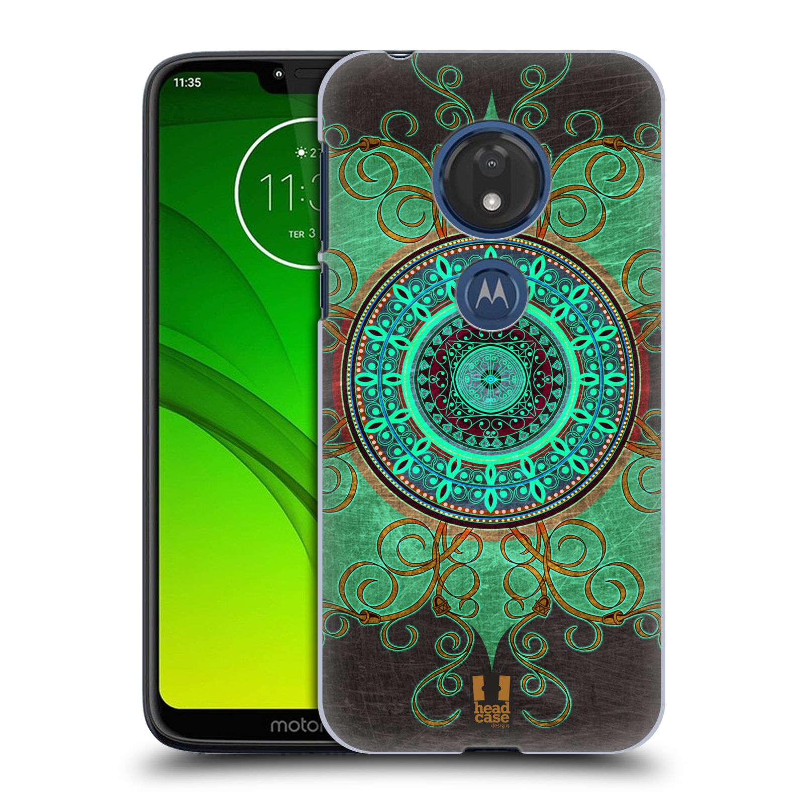 Pouzdro na mobil Motorola Moto G7 Play vzor ARABESKA MANDALA ZELENÁ