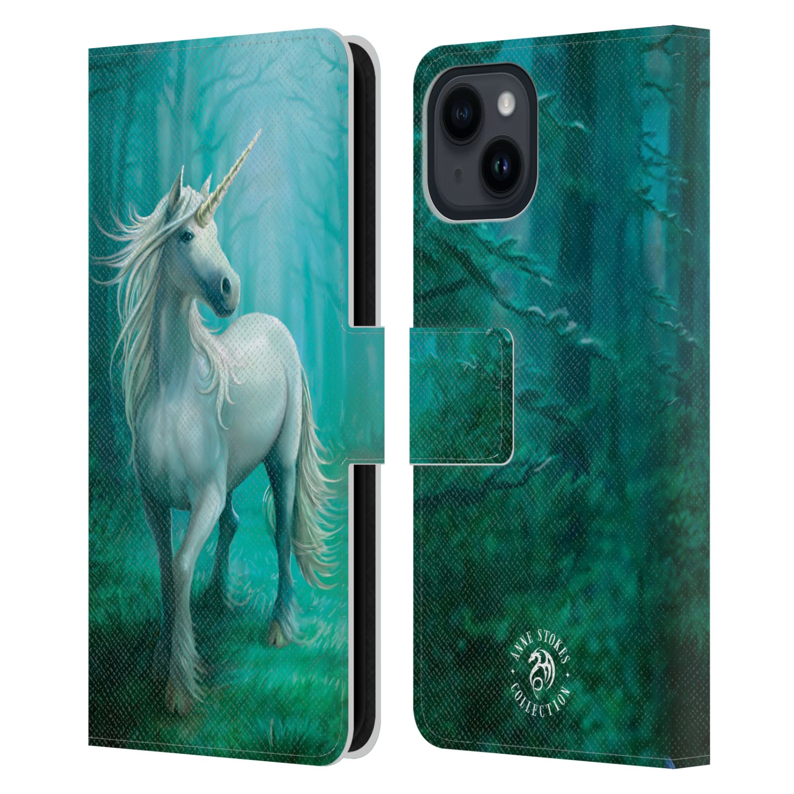 Pouzdro HEAD CASE na mobil Apple Iphone 15  fantasy - jednorožec v lese
