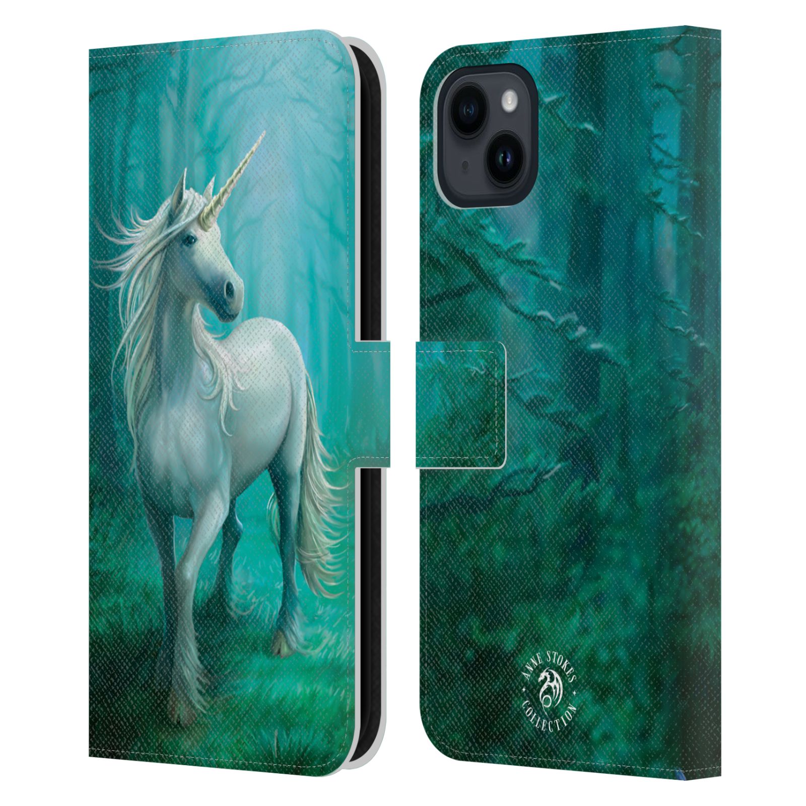 Pouzdro HEAD CASE na mobil Apple Iphone 15 PLUS  fantasy - jednorožec v lese
