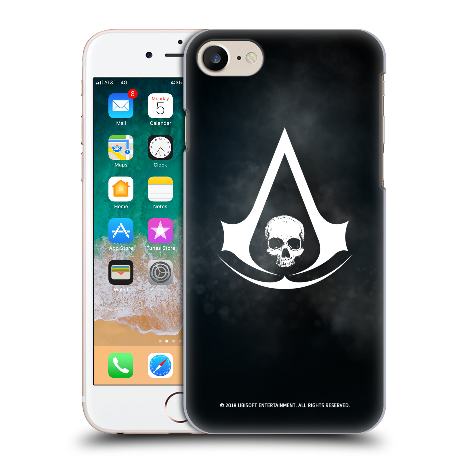 Pouzdro na mobil Apple Iphone 7/8 - HEAD CASE - Assasins Creed Black Flag - Velký znak