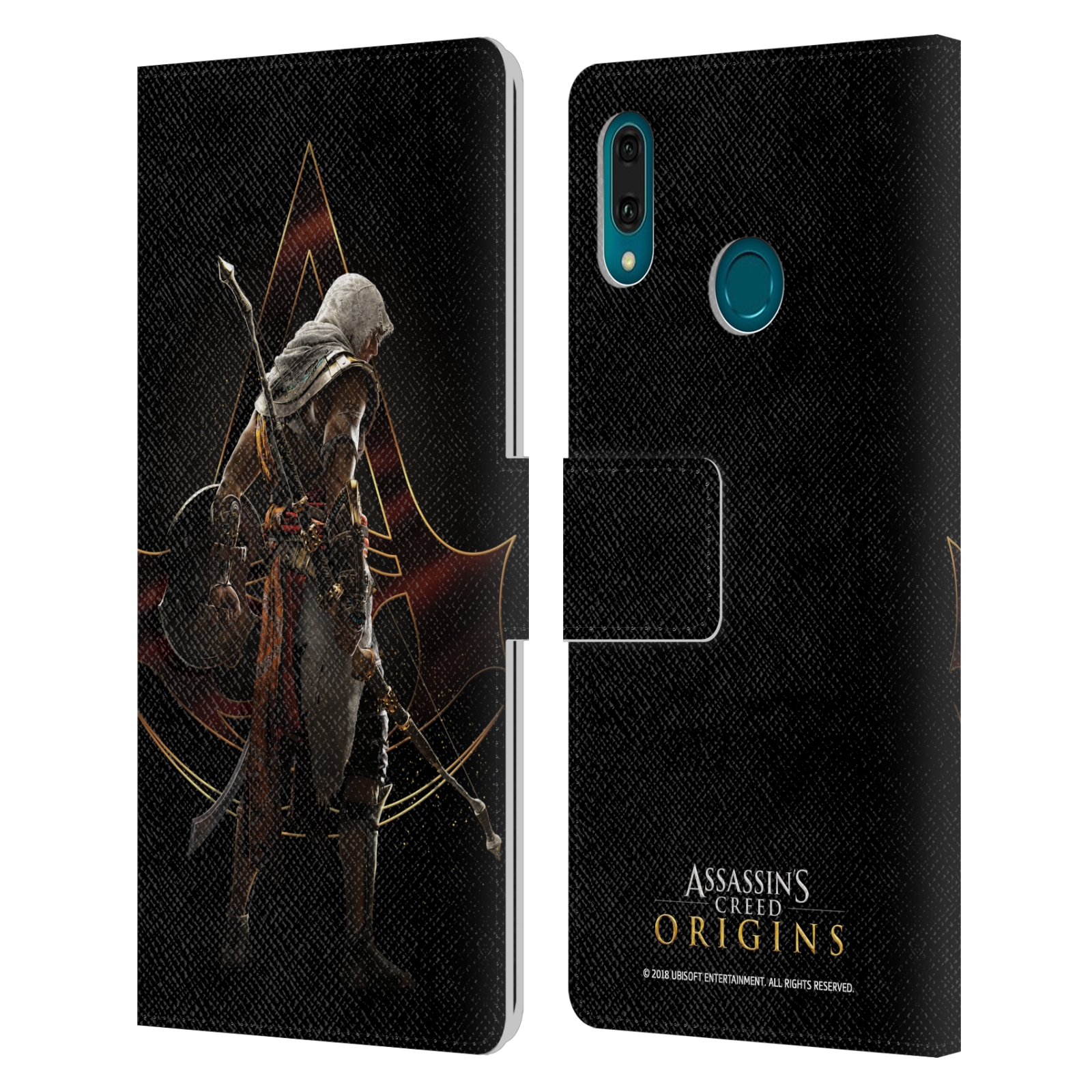 Pouzdro na mobil Huawei Y9 2019 - Head Case - Assasins Creed Bayek zadní pohled černé pozadí