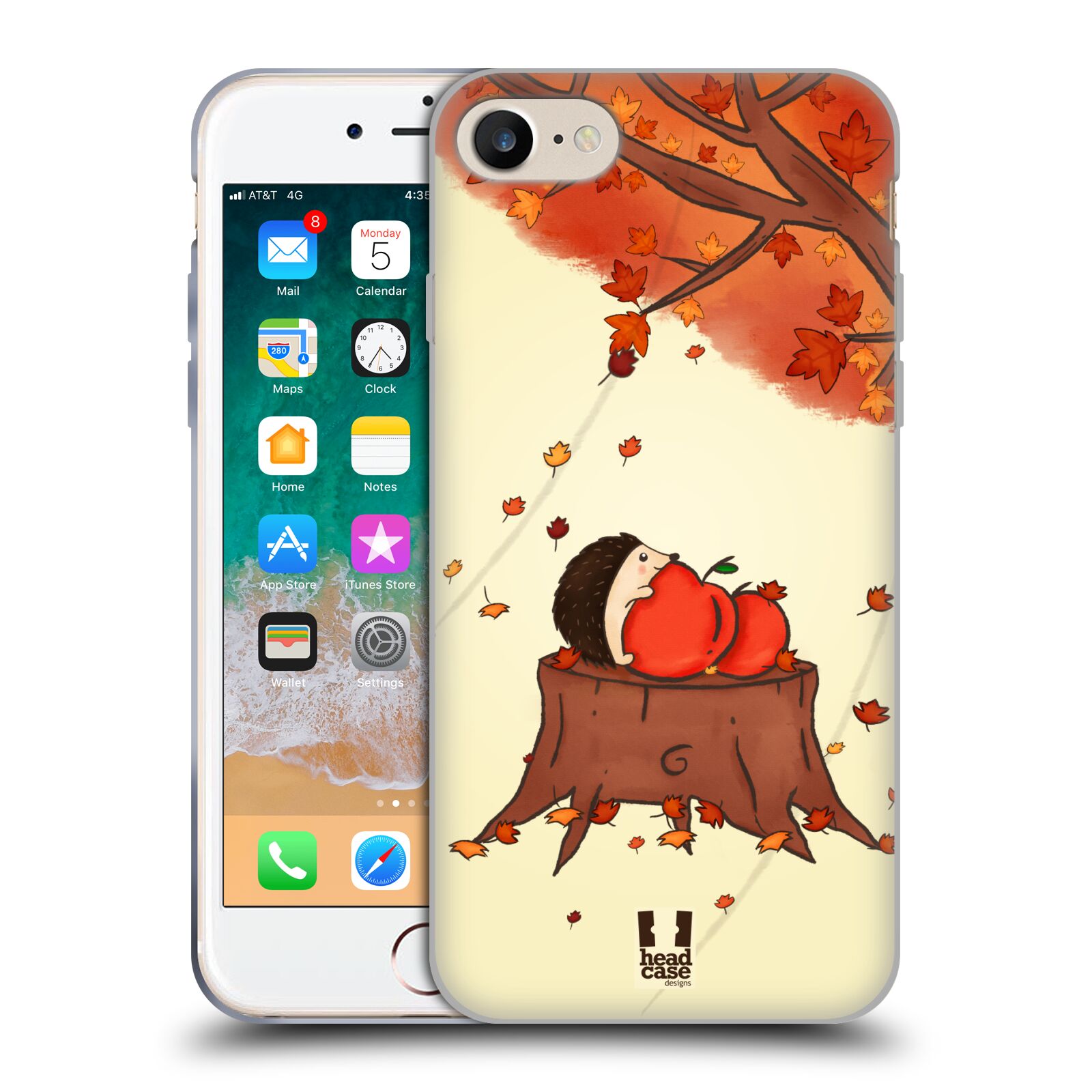 HEAD CASE silikonový obal na mobil Apple Iphone 8 vzor podzimní zvířátka ježek a jablíčka